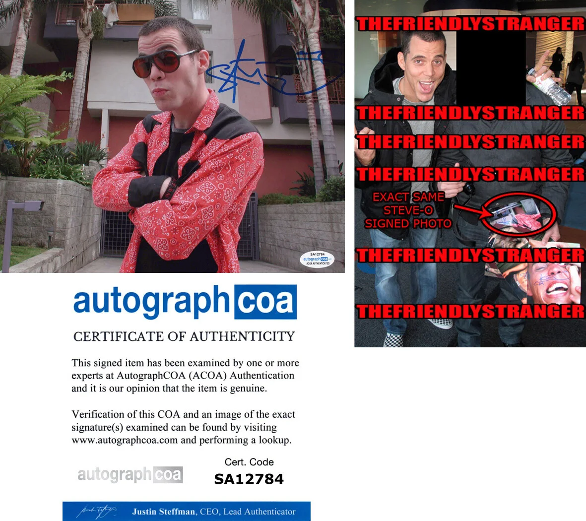 STEVE-O — Steve-O signed Autographed "JACKASS" 8x10 Photo EXACT PROOF a MrBeast ACOA COA