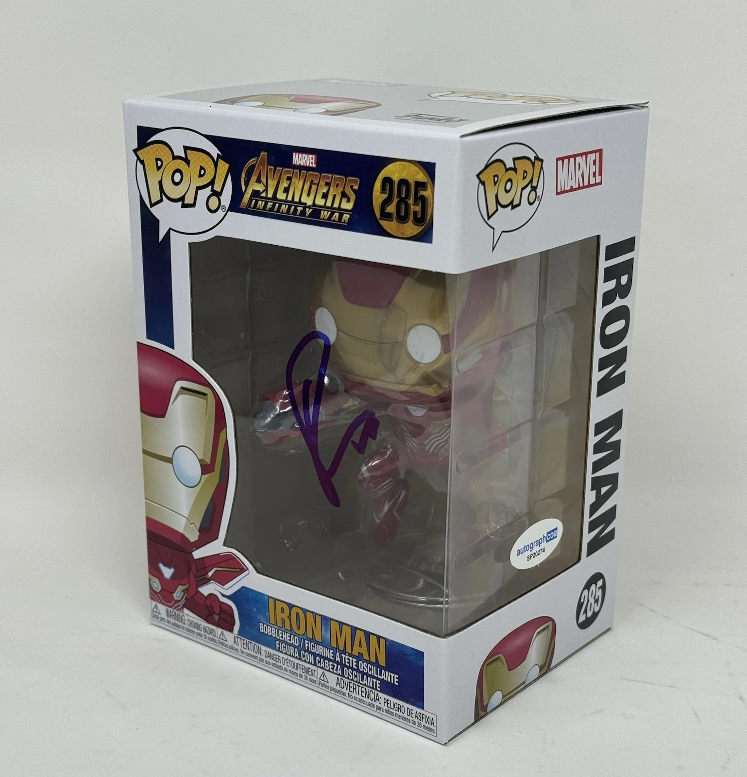 Robert Downey Jr — Robert Downey Jr. Signed Iron Man Funko Pop Marvel Avengers Infinity War ACOA, image 3