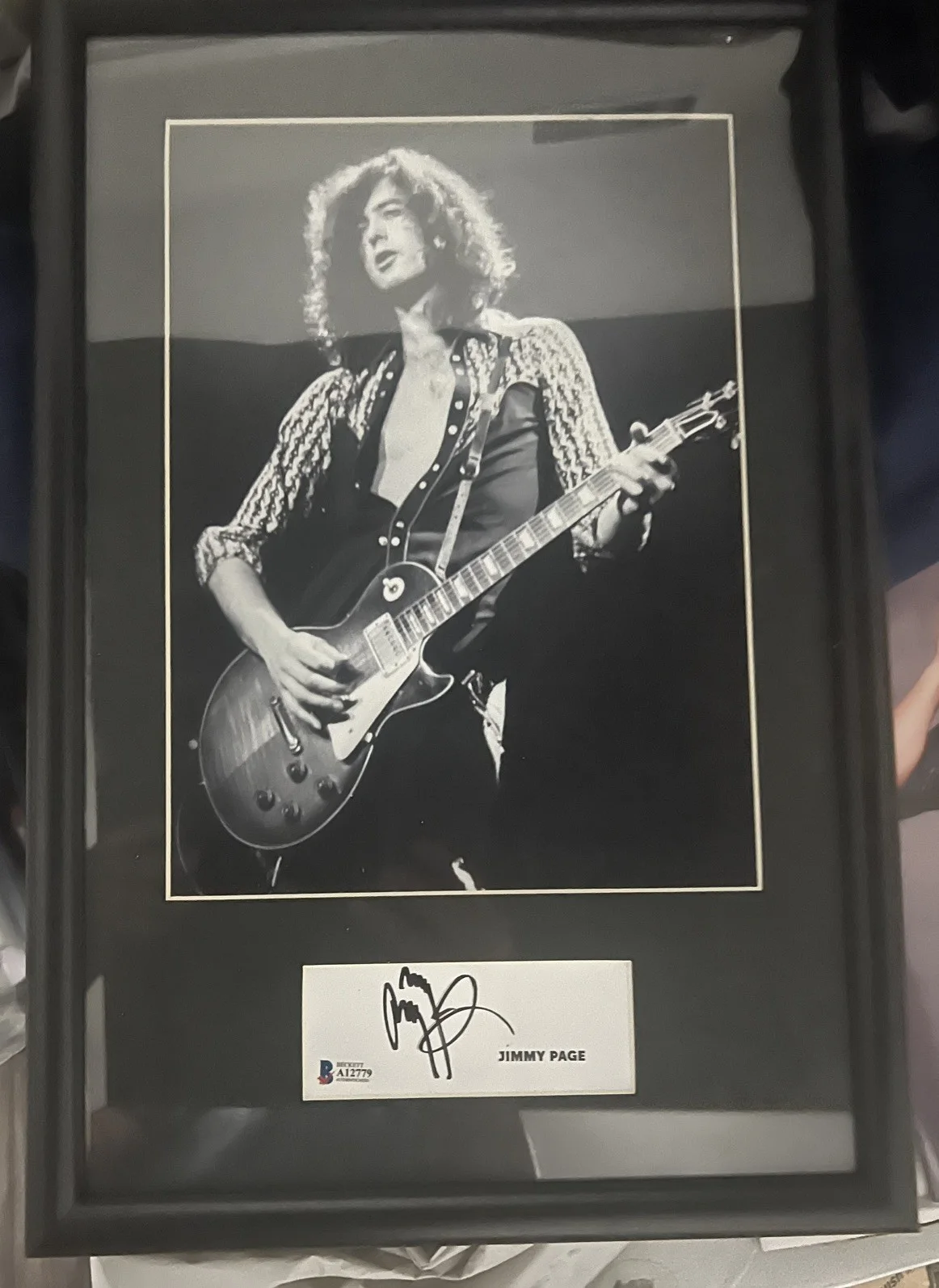 Jimmy Page Led Zeppelin Signed Autograph Cut Framed 12”x18” BAS Certified, image 4