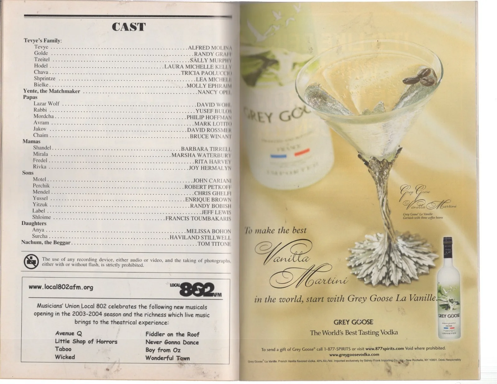 Alfred Molina, Randy Graff — 1- Fiddler on the Roof PLAYBILL signed by cast Broadway opening night 2004, изображение 4