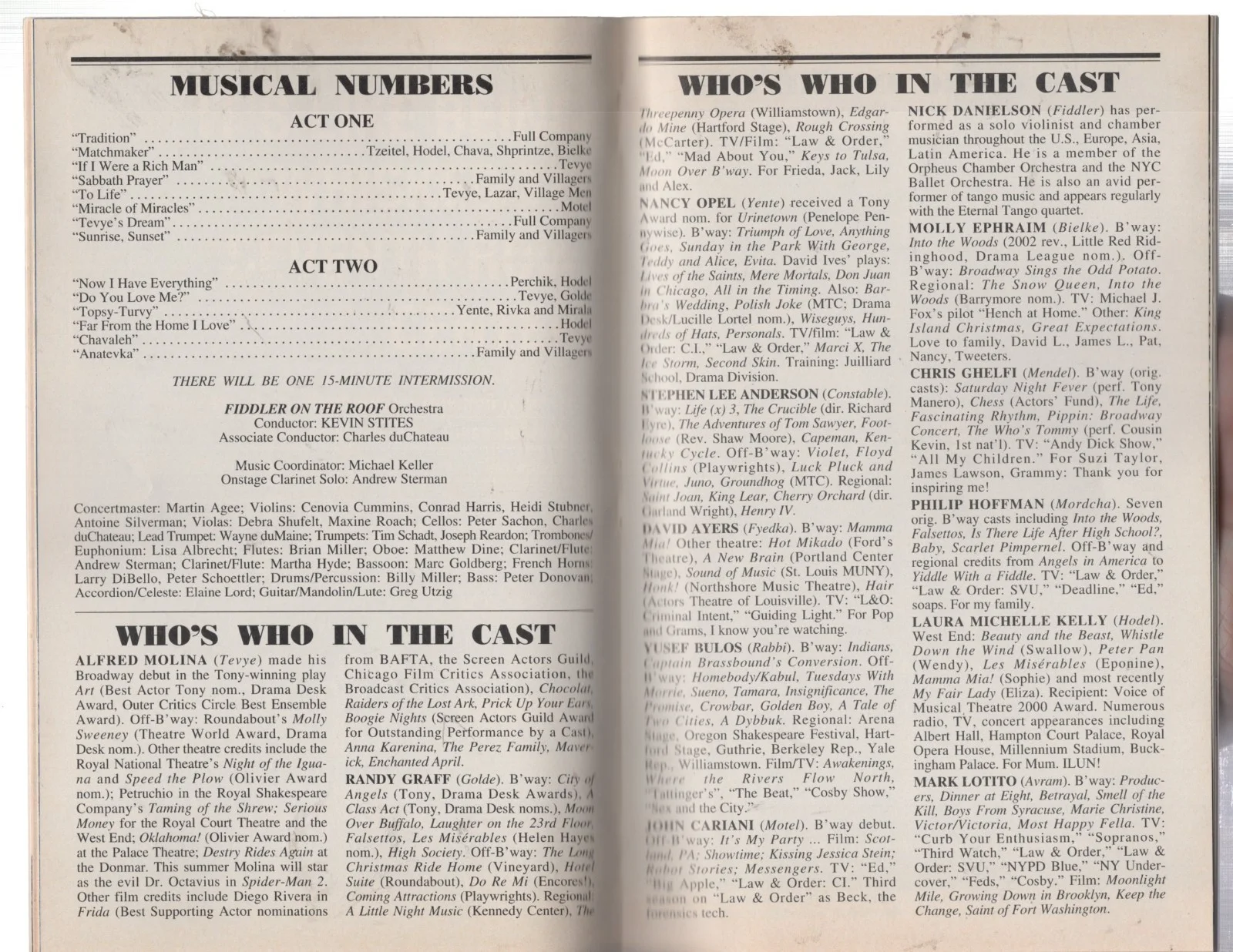 Alfred Molina, Randy Graff — 1- Fiddler on the Roof PLAYBILL signed by cast Broadway opening night 2004, изображение 5