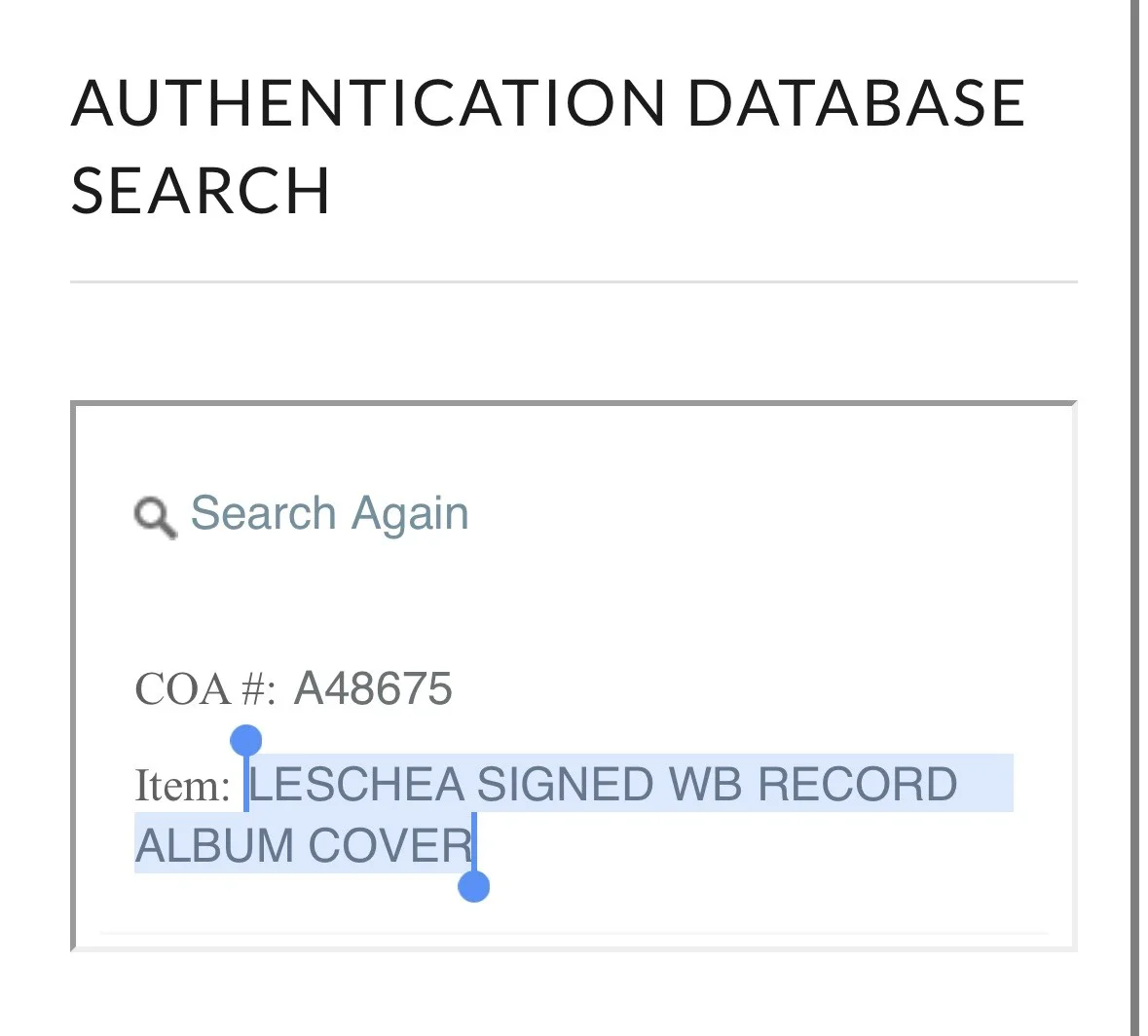 LESCHEA - SIGNED WB RECORD ALBUM COVER - With COA, image 5