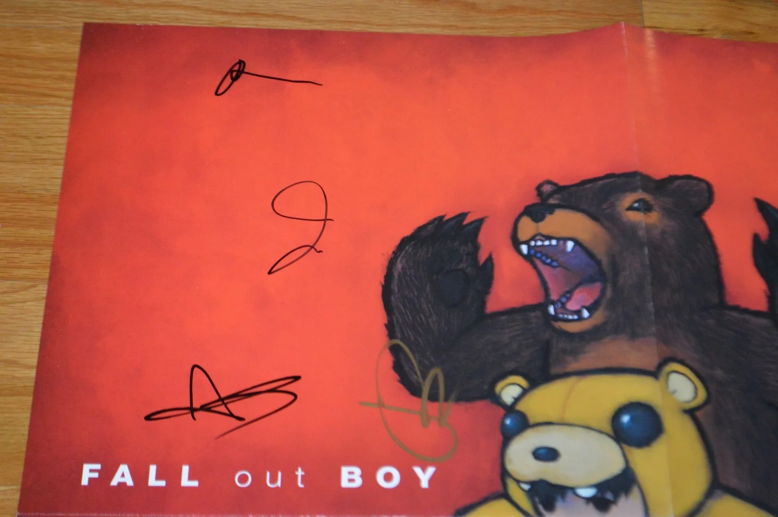 Fall Out Boy ~ Entire Band Signed "Folie a Deux" LP Poster AUTOGRAPH Hologram, image 3