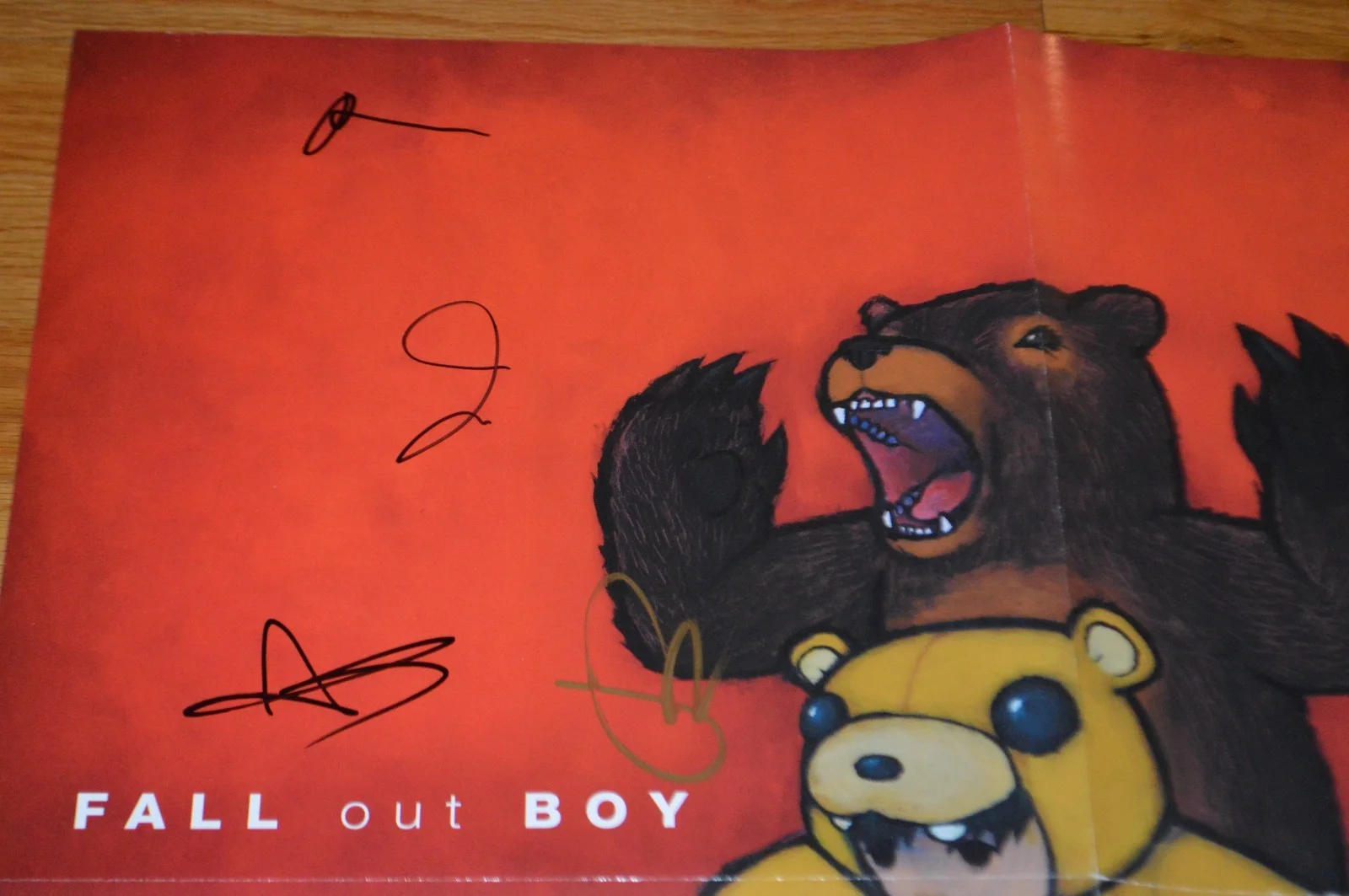 Fall Out Boy ~ Entire Band Signed "Folie a Deux" LP Poster AUTOGRAPH Hologram, image 5