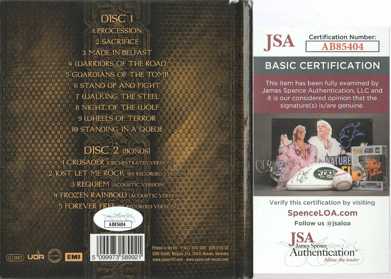 SIGNED SAXON AUTOGRAPHED SACRIFICE BOOK CD CERTIFIED AUTHENTIC JSA COA # AB85404, image 2