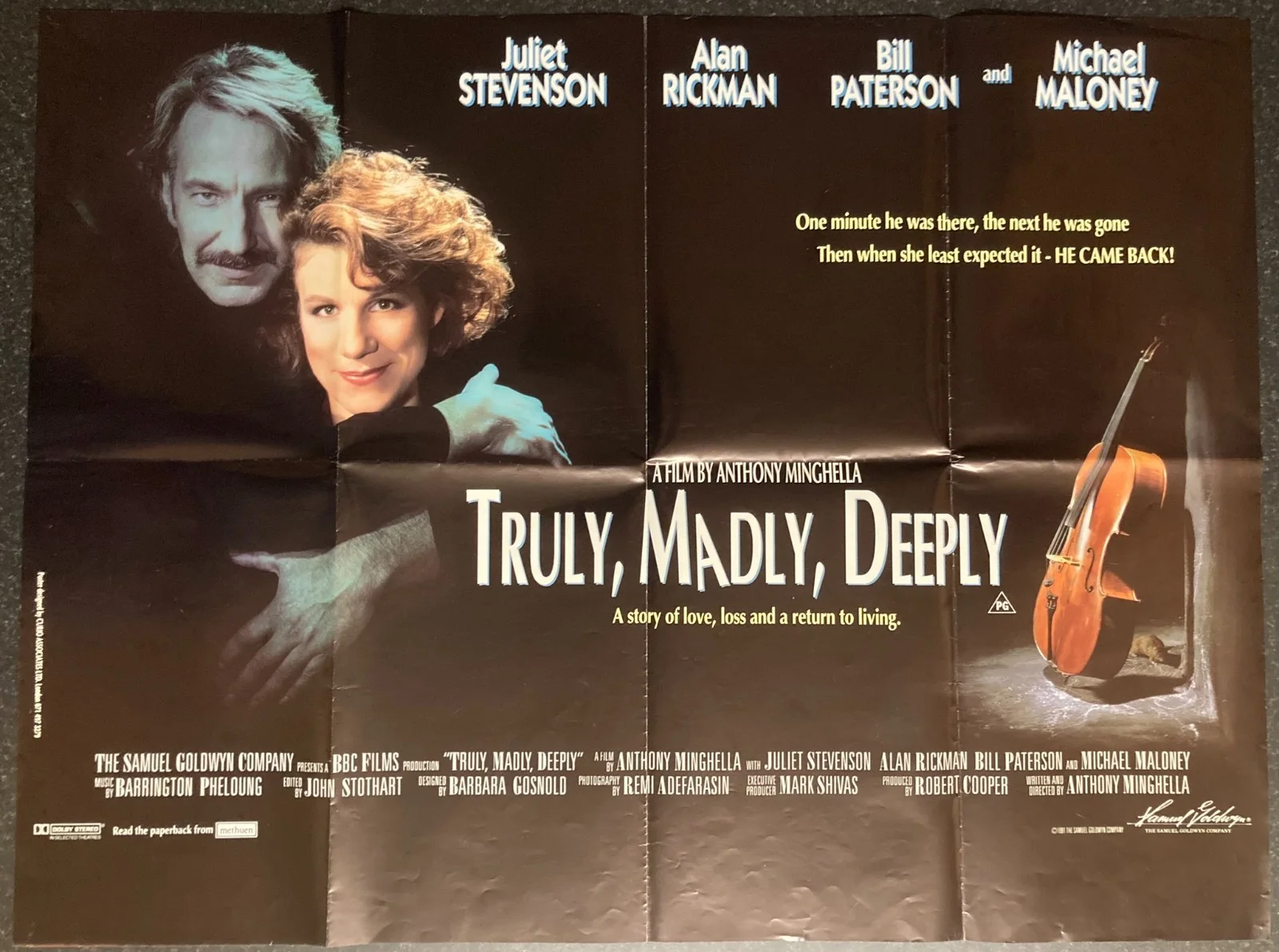 TRULY MADLY DEEPLY 1990 Original Cinema UK Quad Movie POSTER Rickman & Stevenson, image 2