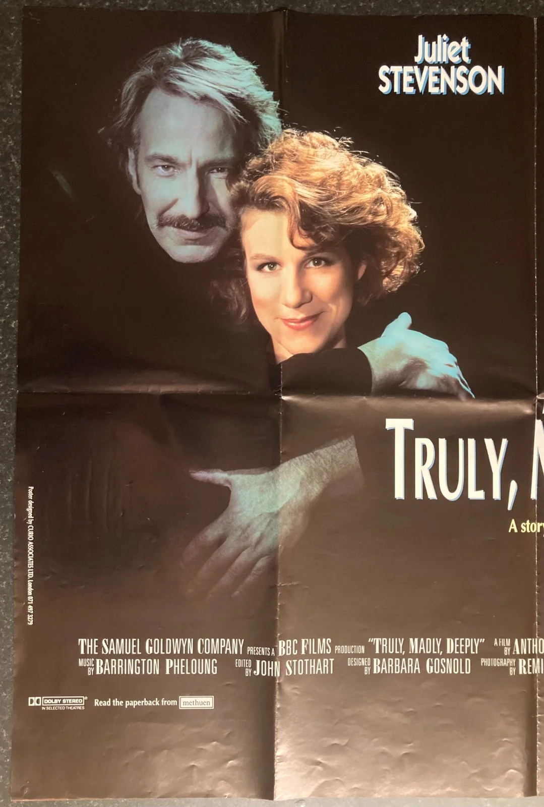 TRULY MADLY DEEPLY 1990 Original Cinema UK Quad Movie POSTER Rickman & Stevenson, image 3