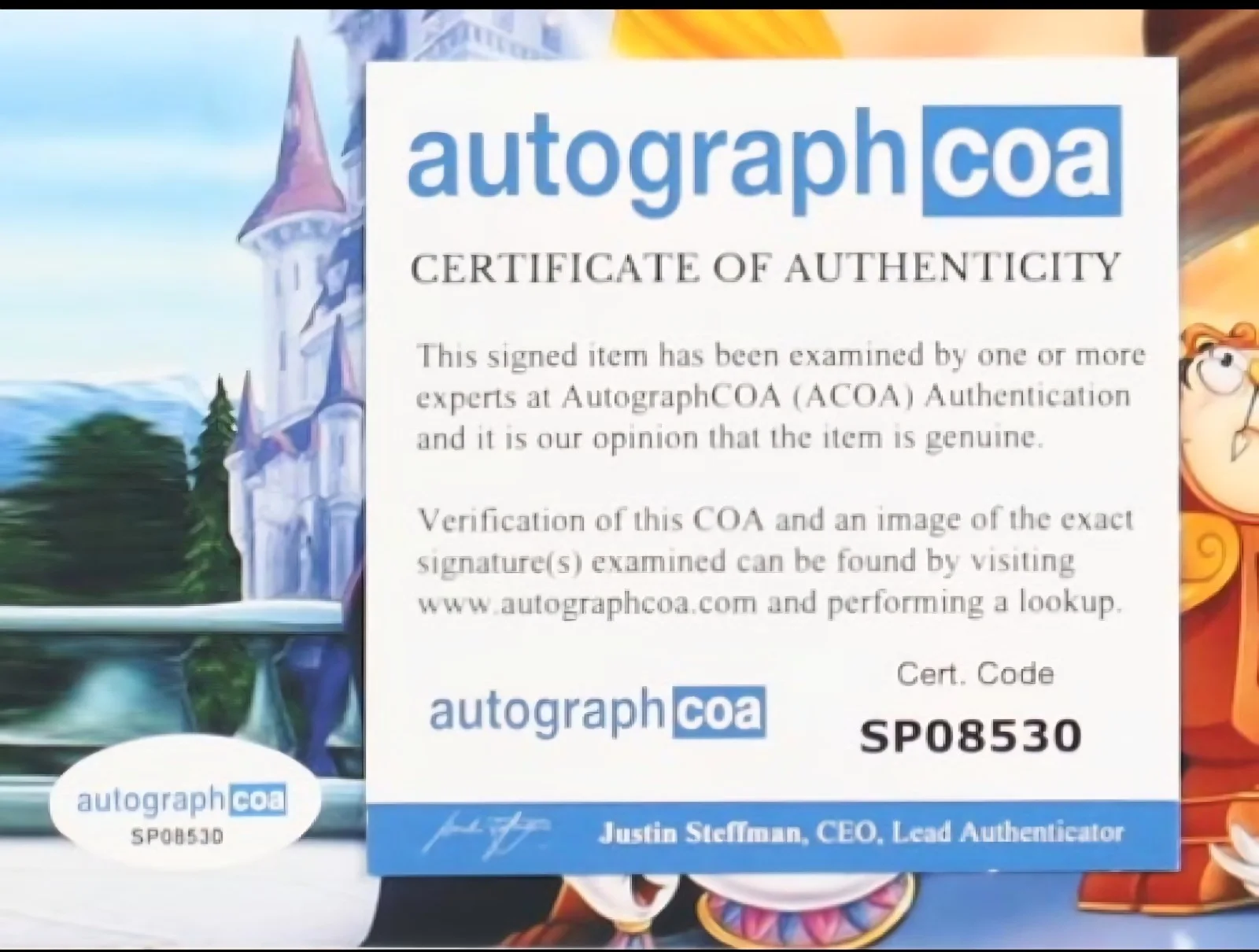 Mark Henn — Mark Henn Signed Beauty And The Beast ACOA COA DISNEY animator, изображение 2
