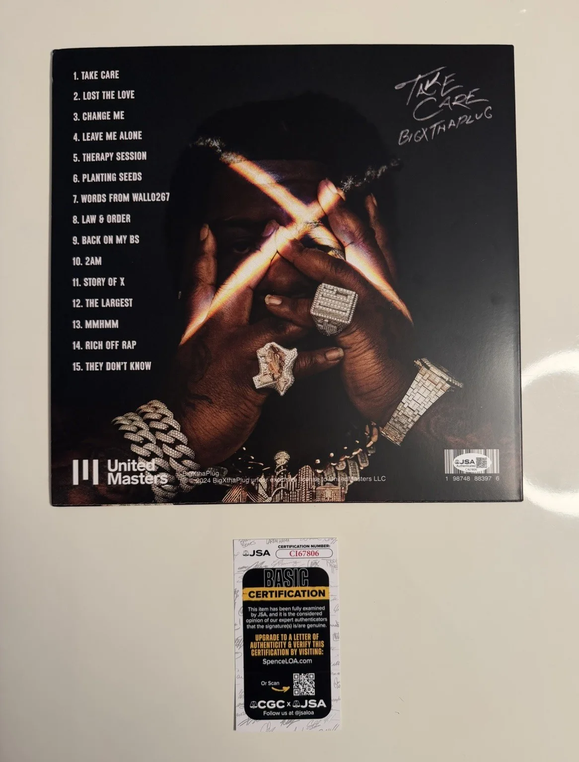 BigXthaPlug Rapper Autographed “TAKE CARE” Vinyl Rare The Largest JSA COA, image 2