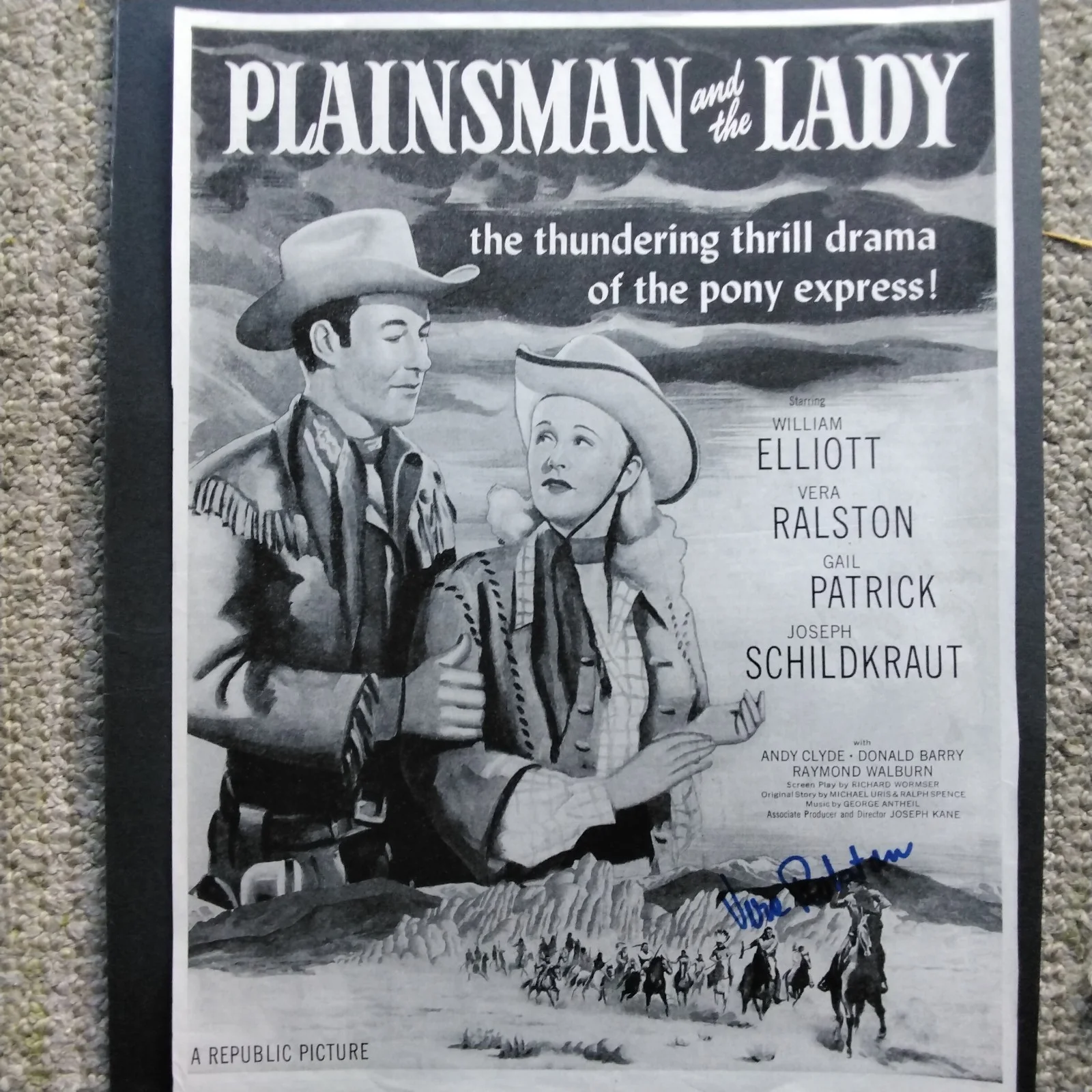 Vera Ralston SIGNED 1946 Movie Ad Plainsman & The Lady William Elliott Republic, изображение 2