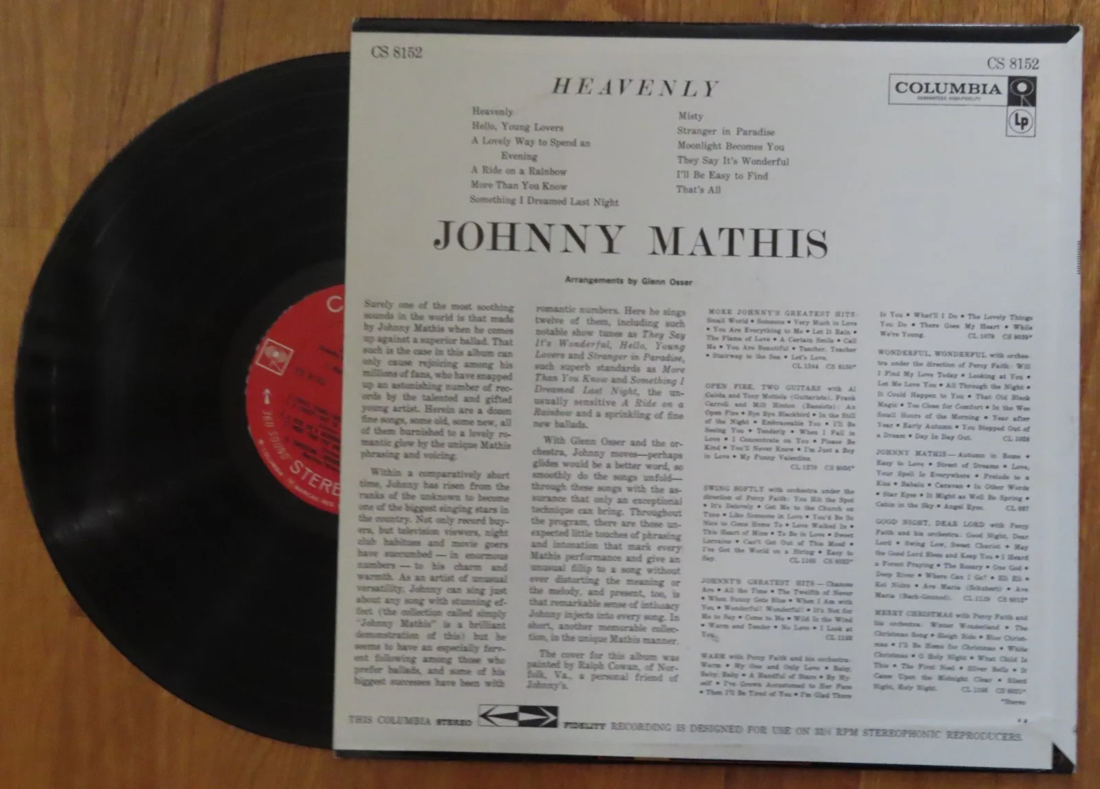 American Singer JOHNNY MATHIS signed HEAVENLY 1959 Record / Album COA, изображение 3