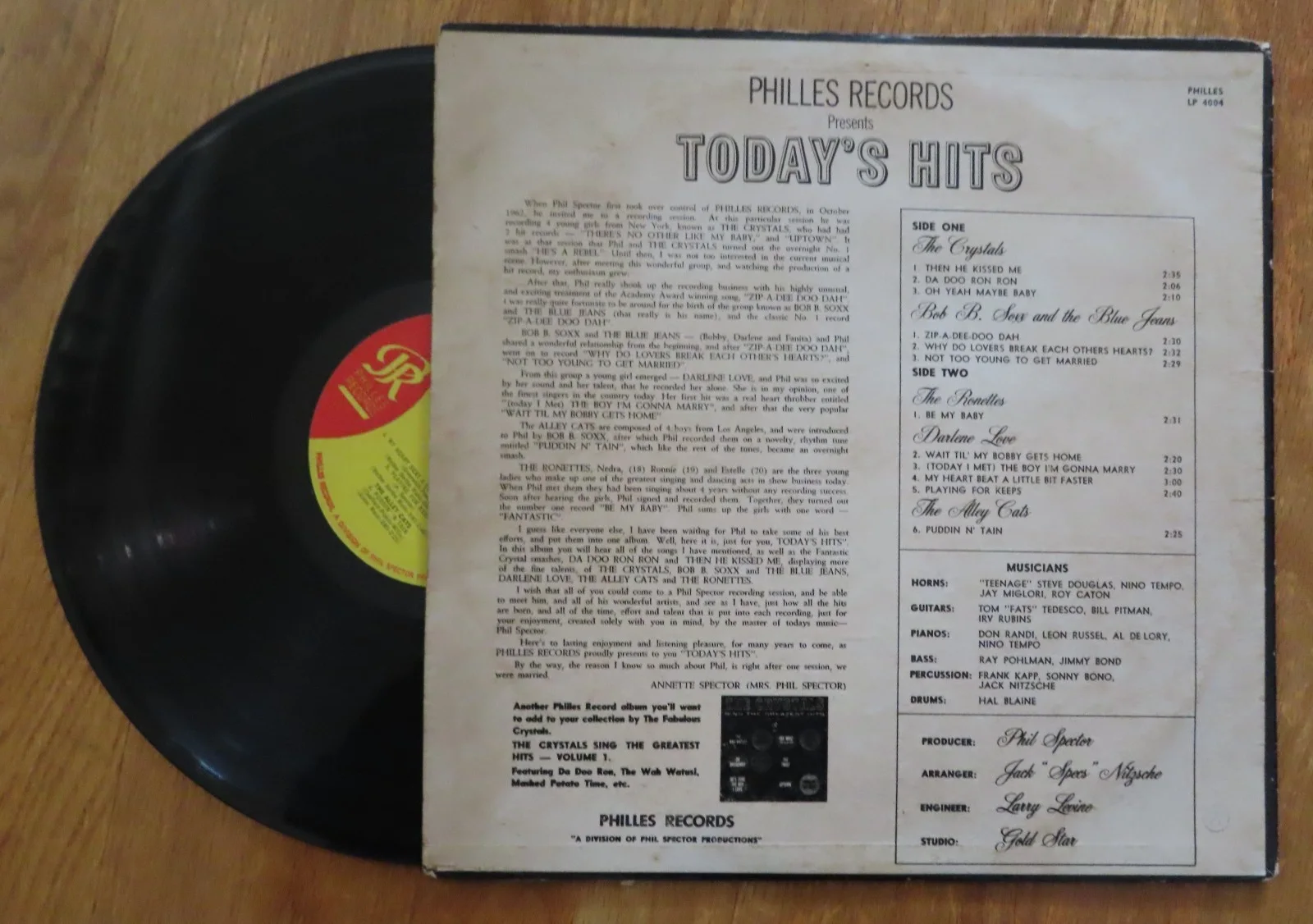 DARLENE LOVE signed PHILLES RECORDS Presents TODAY's HITS 1963 Album COA, image 4