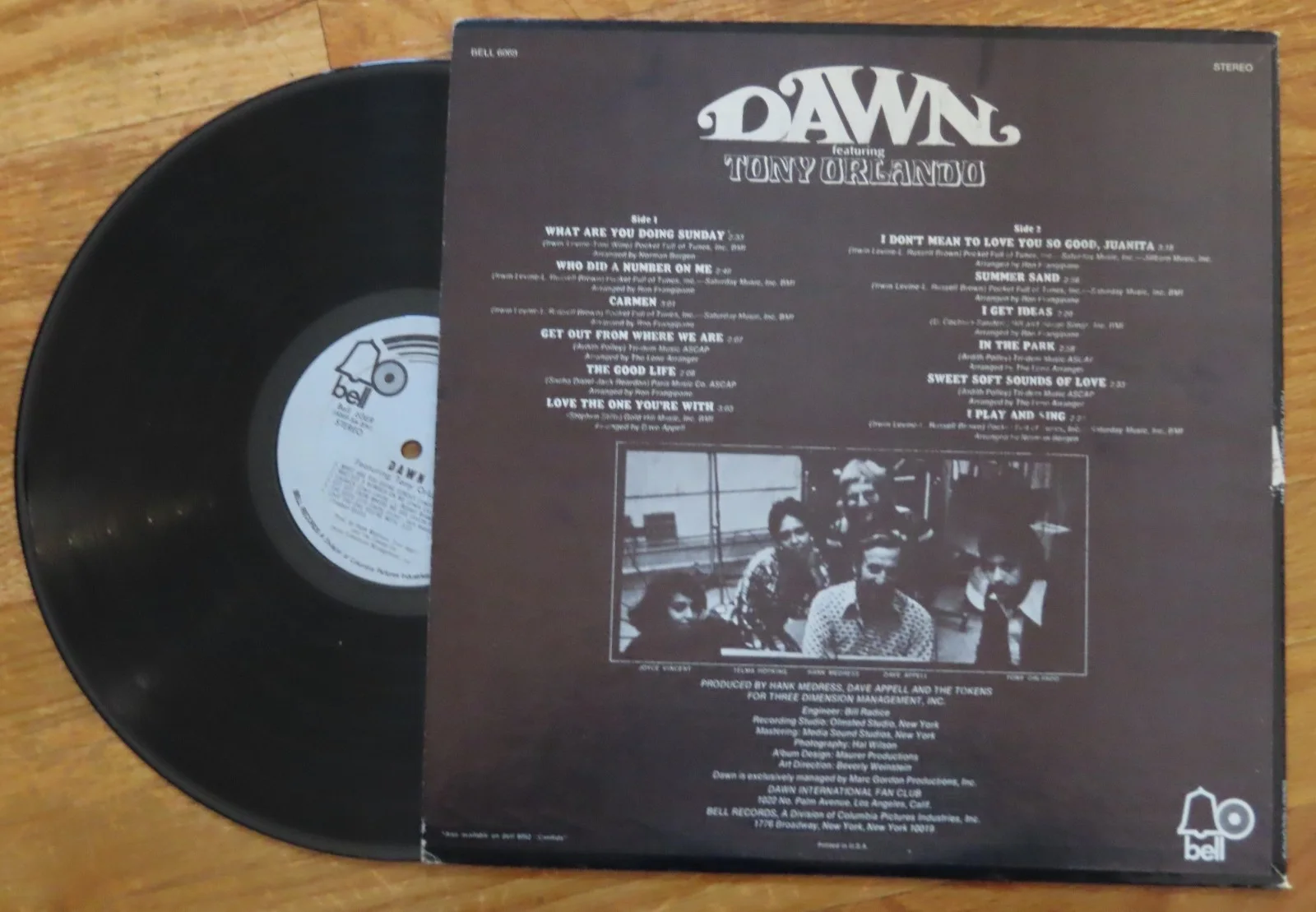 DAWN Featuring TONY ORLANDO signed 1971 Record COA "What Are You Doing SUNDAY?", image 3