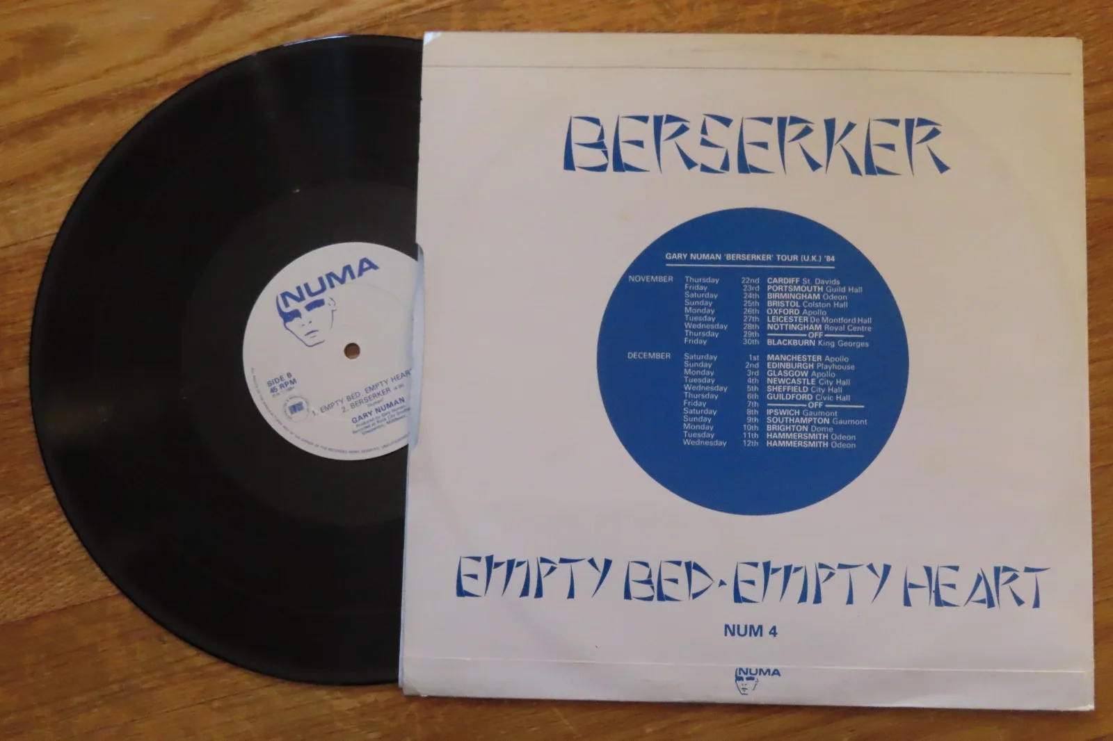 GARY NUMAN signed BERSERSERKER / EMPTY HEART Tour (U.K.) '84 Record / Album COA, image 2