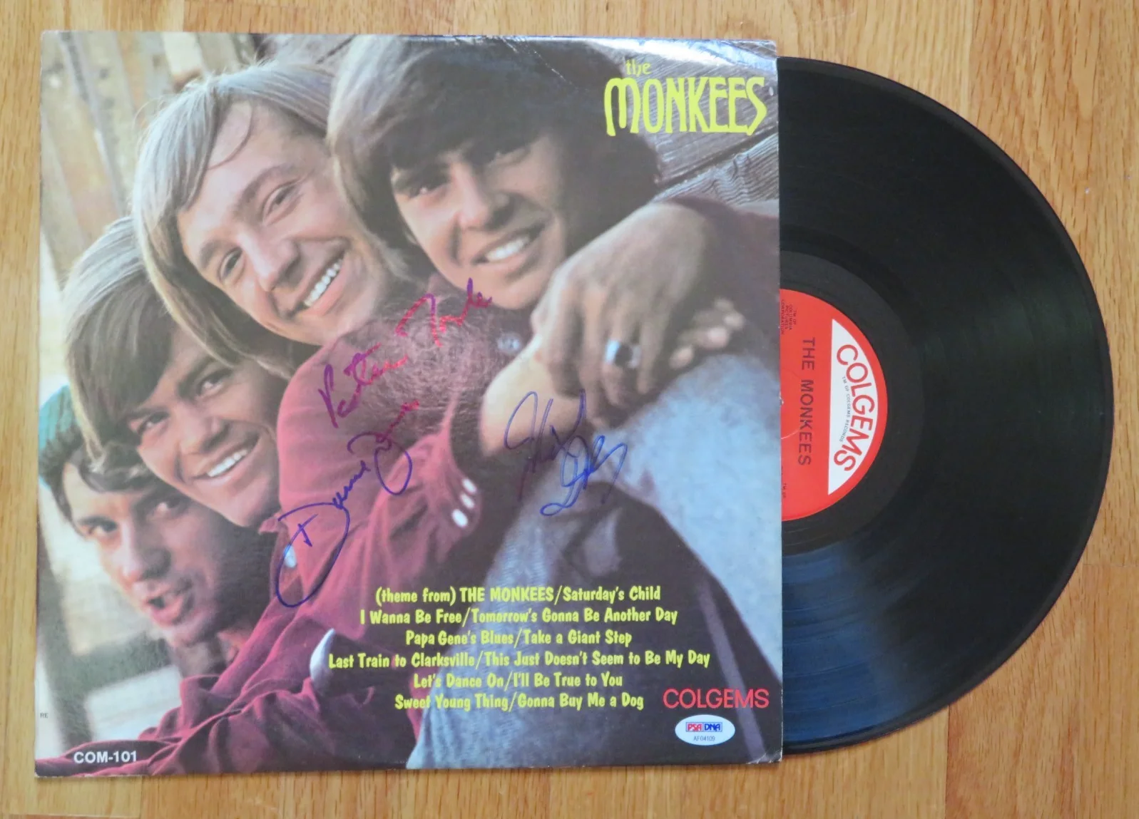THE MONKEES DAVEY JONES PETER TORK MICKY DOLENZ signed 1966 Record PSA AP04109, изображение 3