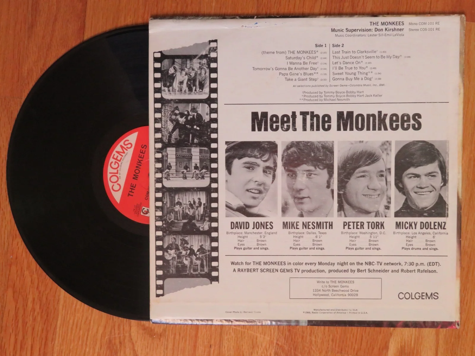 THE MONKEES DAVEY JONES PETER TORK MICKY DOLENZ signed 1966 Record PSA AP04109, изображение 5