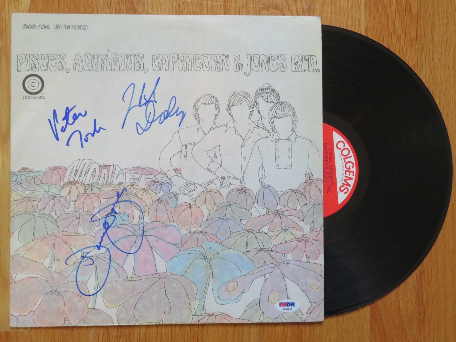THE MONKEES DAVY JONES PETER TORK MICKY DOLENZ signed PISCES Record PSA AF04110, изображение 3