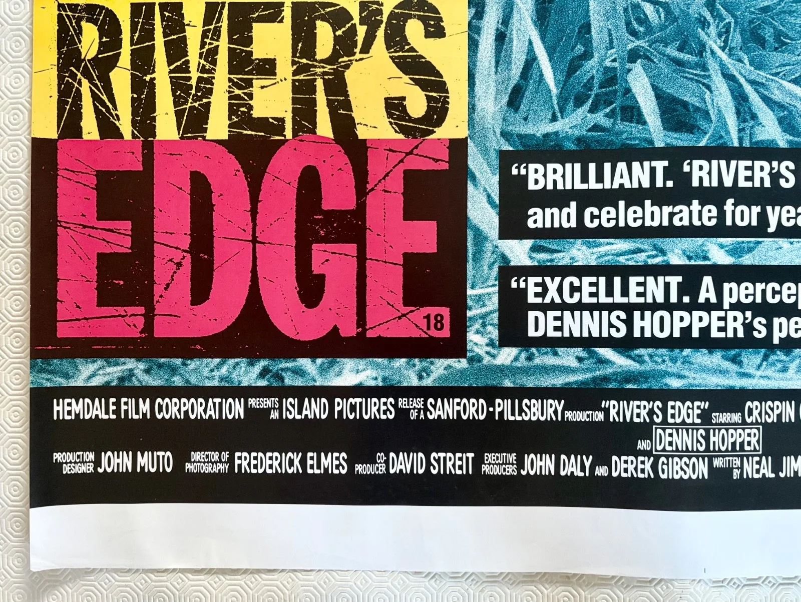 River's Edge Original 1986 Quad Poster Dennis Hopper Keanu Reeves Crispin Glover, изображение 2