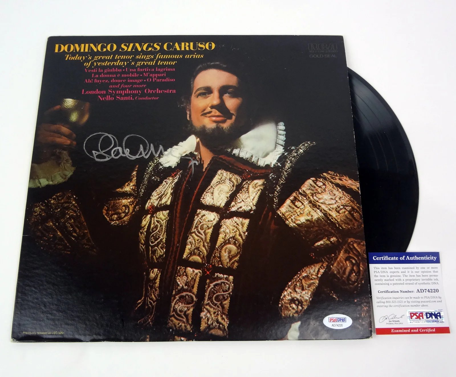 Placido Domingo — Placido Domingo Signed Autograph Sings Caruso Vinyl Record Album PSA/DNA COA