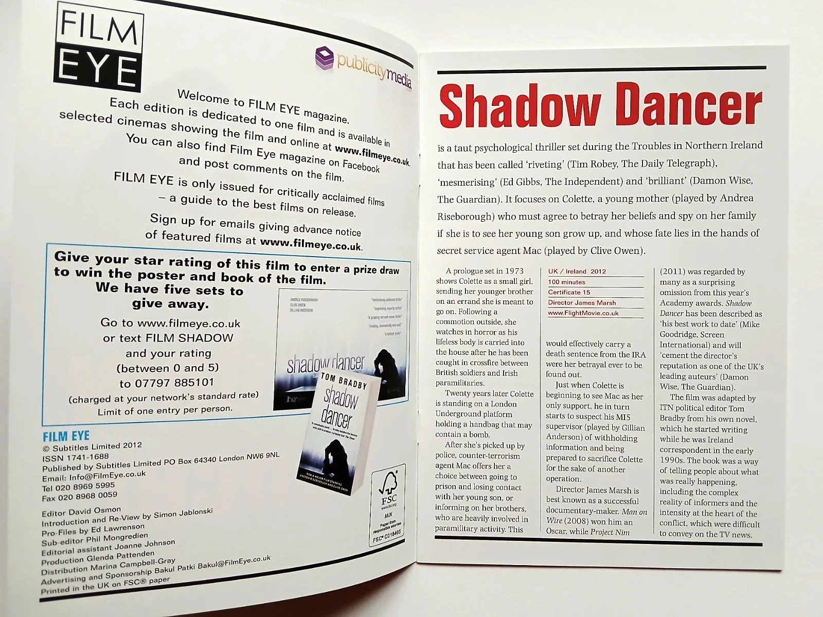 Shadow Dancer Promo Film Booklet Andrea Riseborough Gillian Anderson Clive Owen, изображение 2