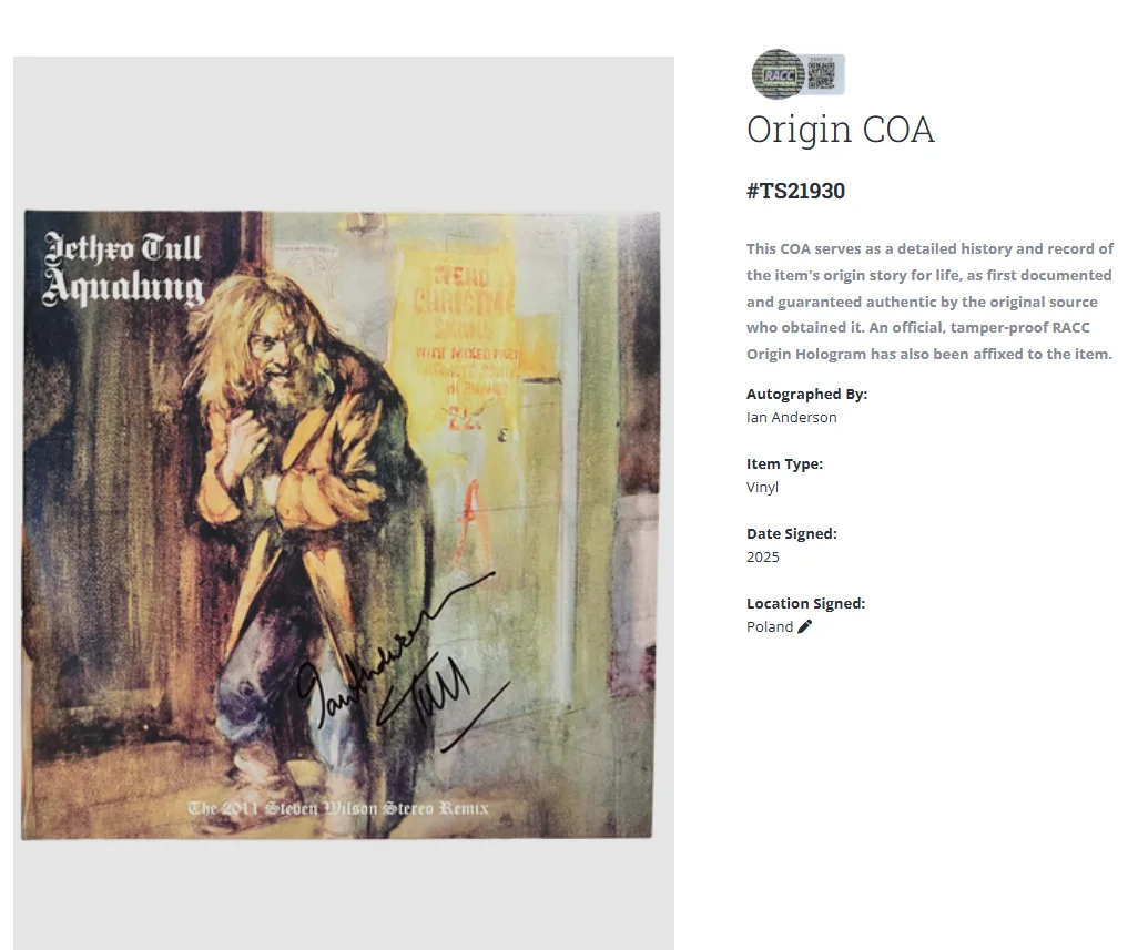 Jethro Tull Ian Anderson Aqualung Signed Autographed Record Album LP w/COA, изображение 2