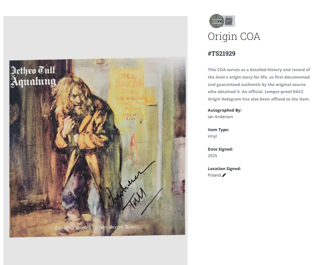 Jethro Tull Ian Anderson Aqualung Signed Autographed Record Album LP w/COA, изображение 2