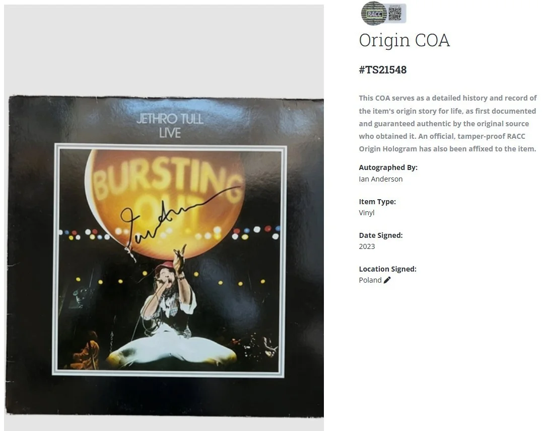 Jethro Tull Ian Anderson Bursting Out Signed Autographed Record Album LP w/COA, image 2