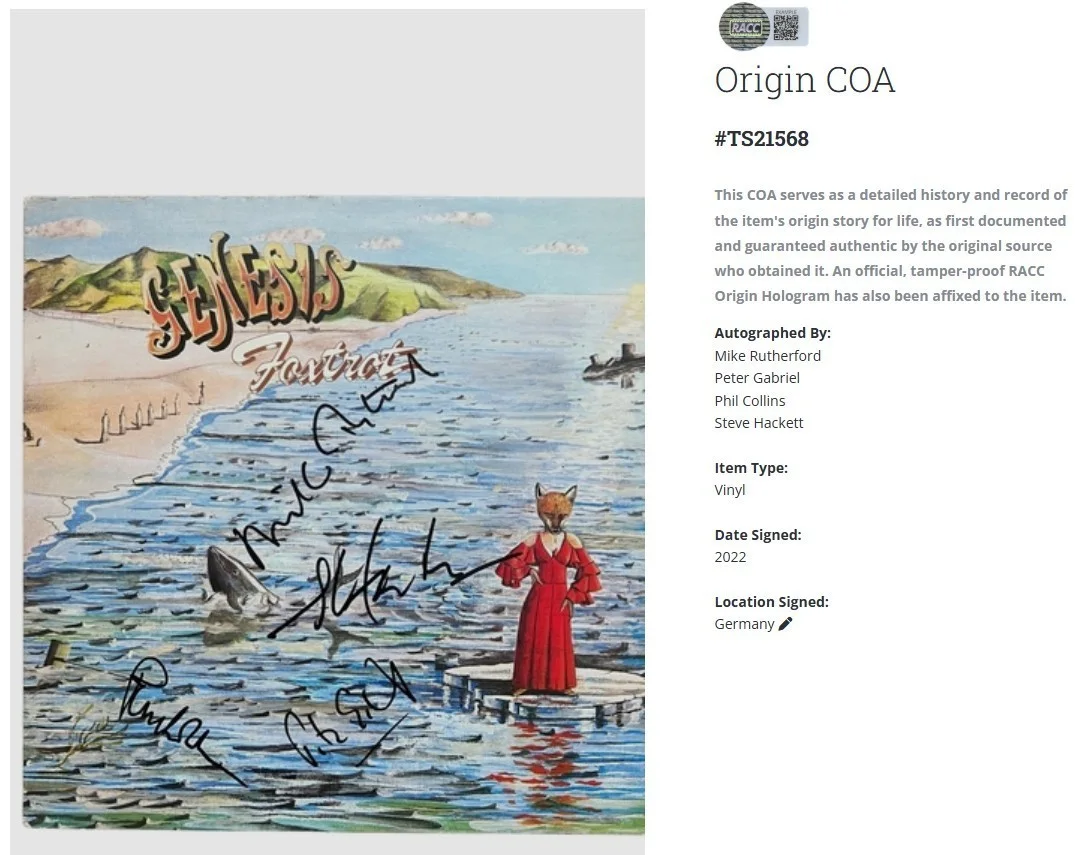 Phil Collins Peter Gabriel 4X Genesis Foxtrot Autographed Signed Record LP w/COA, image 2