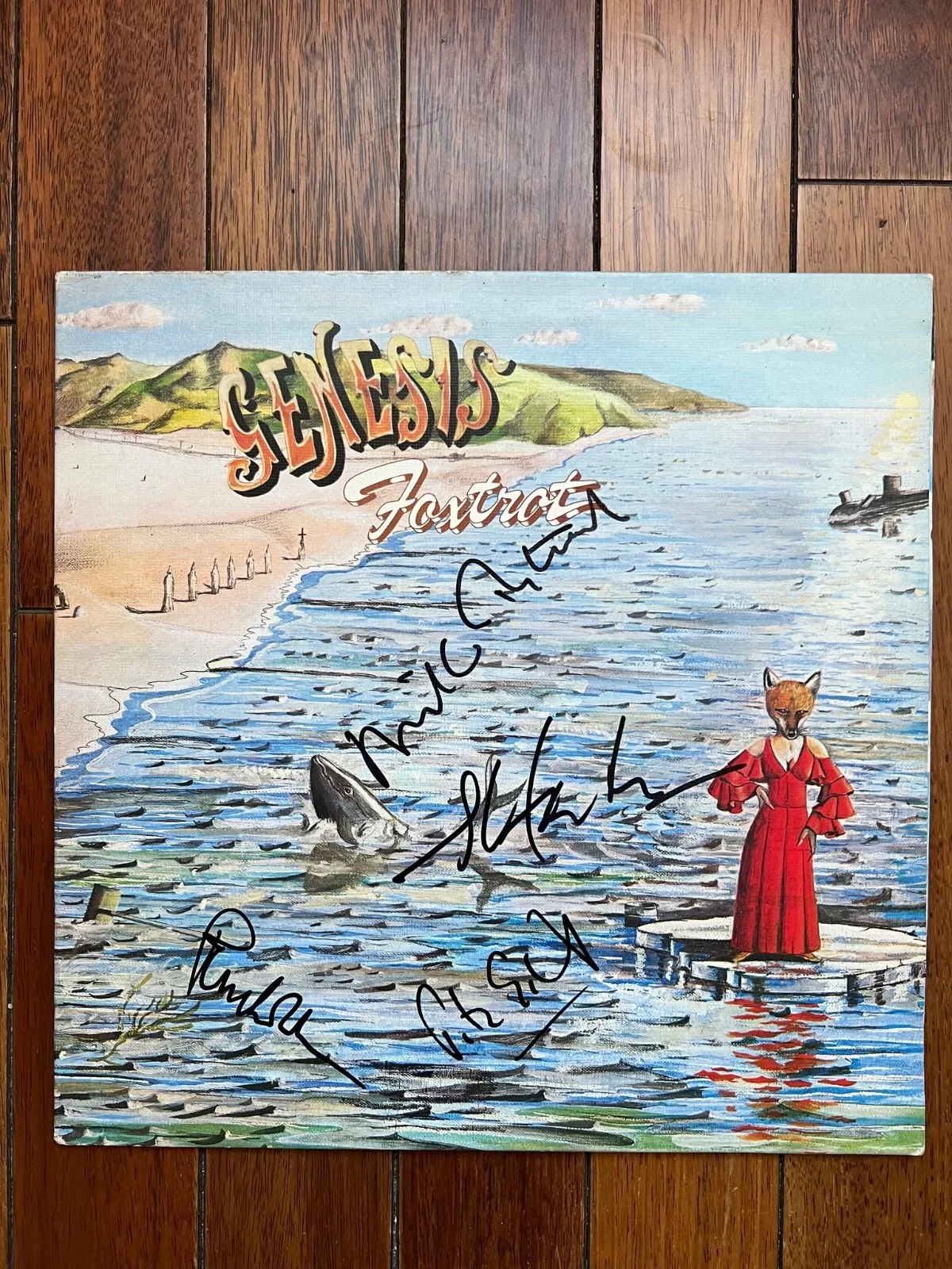 Phil Collins Peter Gabriel 4X Genesis Foxtrot Autographed Signed Record LP w/COA, image 4