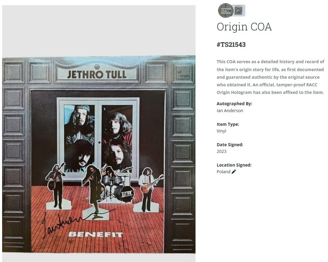 Jethro Tull Ian Anderson Benefit Signed Autographed Album Record LP w/COA, изображение 2
