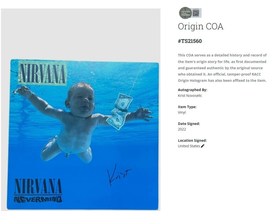 Nirvana Nevermind Krist Novoselic Signed Autographed Album Vinyl Record w/COA, изображение 2
