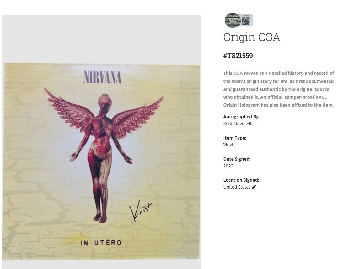 Nirvana In Utero Krist Novoselic Signed Autographed Album Vinyl Record w/COA, image 2