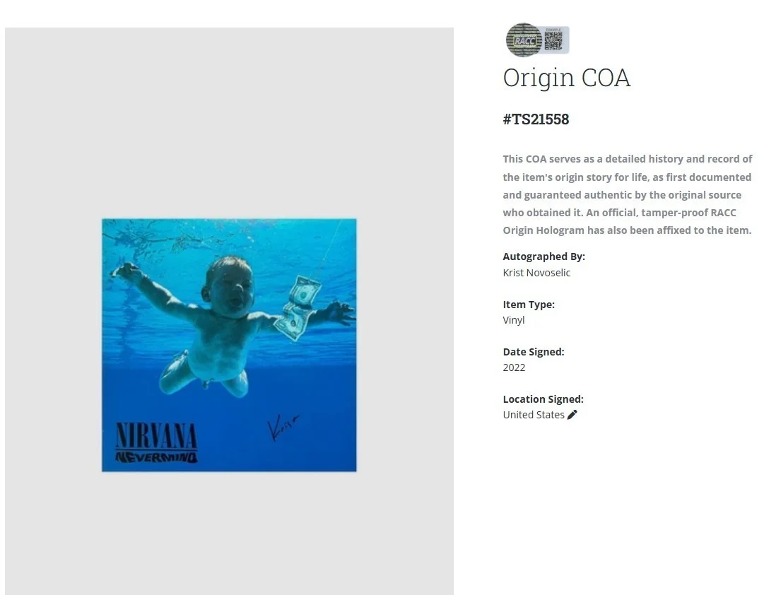 Nirvana Nevermind Krist Novoselic Signed Autographed Album Vinyl Record w/COA, изображение 2