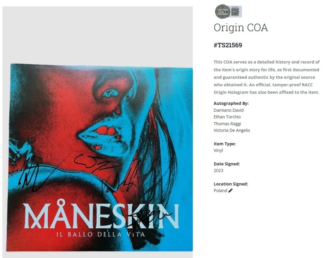 Maneskin Il Ballo Della Vita Autographed FULLY Signed Album Vinyl Record w/COA, изображение 2