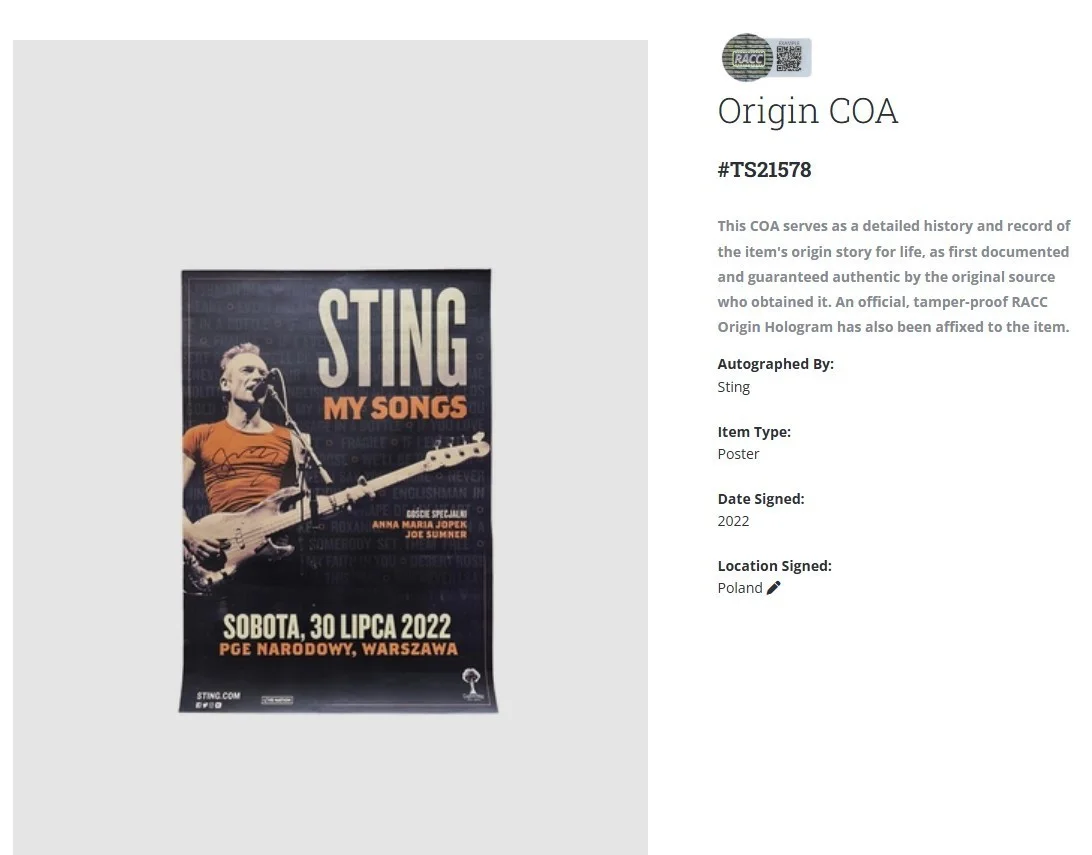Sting SIGNED original Polish concert poster with backstage badges w/COA, изображение 2