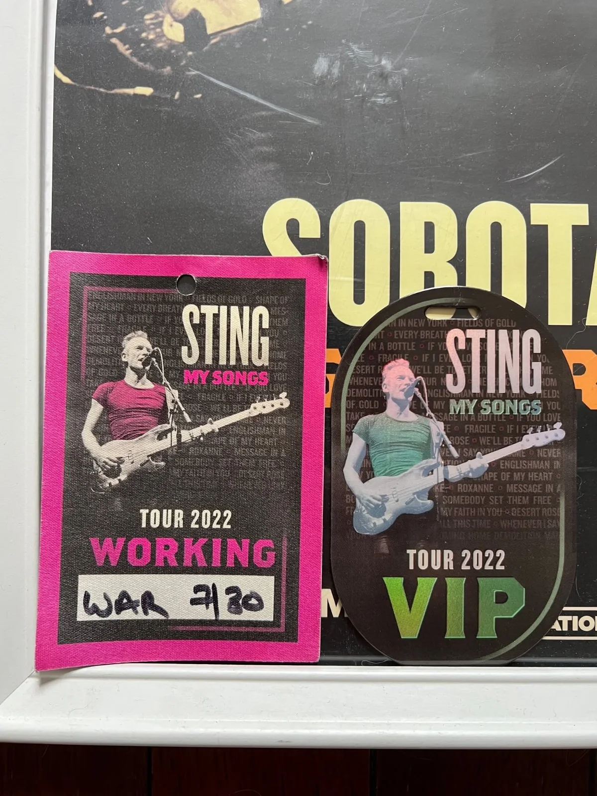 Sting SIGNED original Polish concert poster with backstage badges w/COA, изображение 5