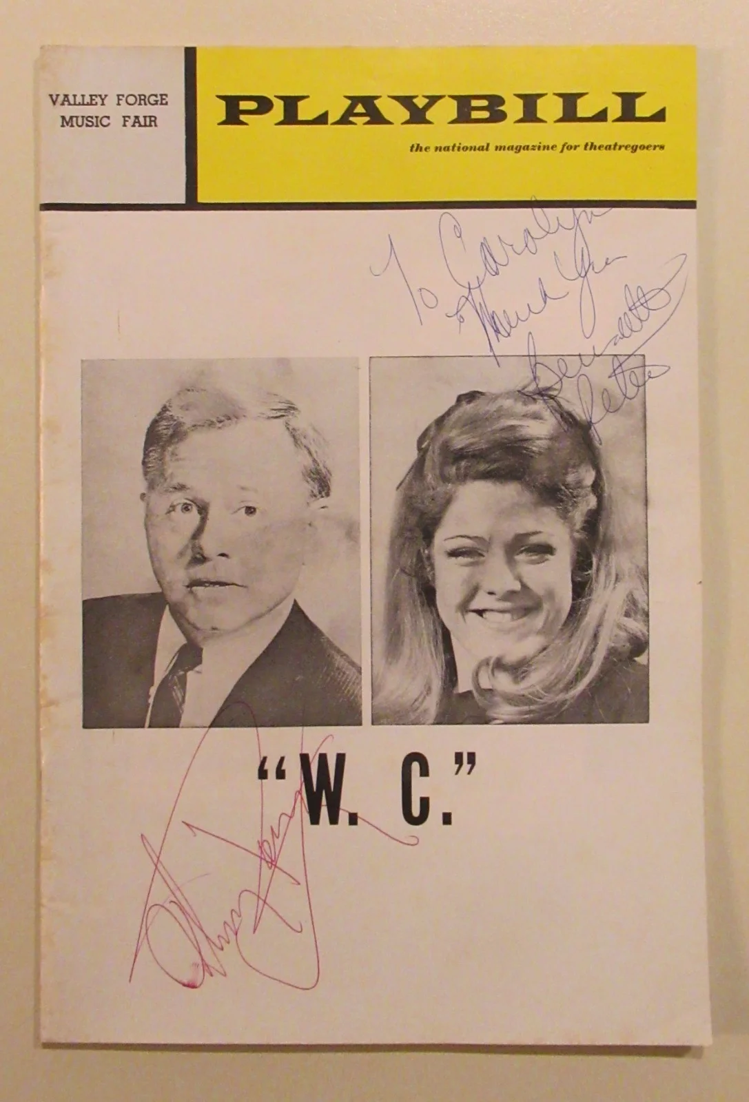 MICKEY ROONEY AND BERNADETTE PETERS — SIGNED IN PERSON MICKEY ROONEY BERNADETTE PETERS "W. C." FIELDS PLAY 1970 FLOP