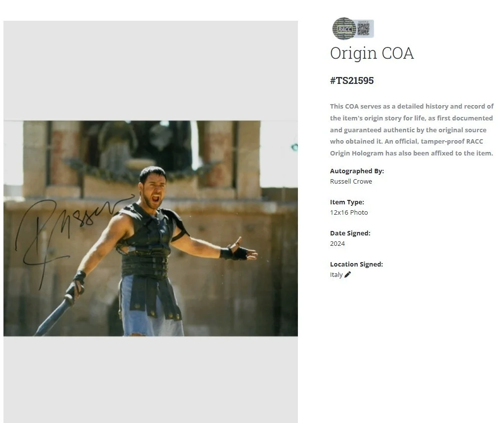 Russell Crowe — Russell Crowe Gladiator 8x12 movie autographed photo signed w/COA, image 2