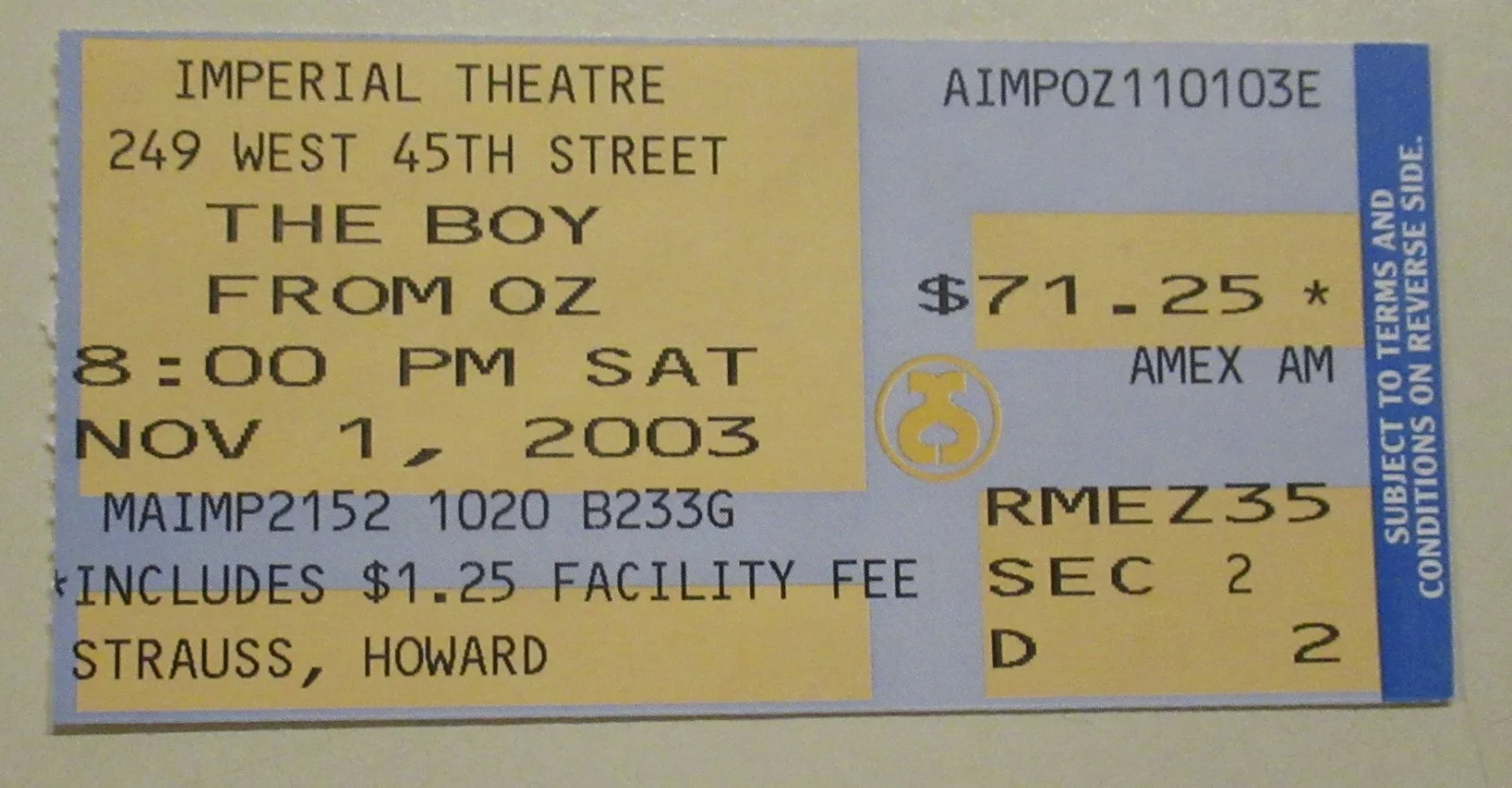 HUGH JACKMAN — HUGH JACKMAN 2 AUTOGRAPHS THE BOY FROM OZ orig ticket BROADWAY PETER ALLEN 2003, изображение 4