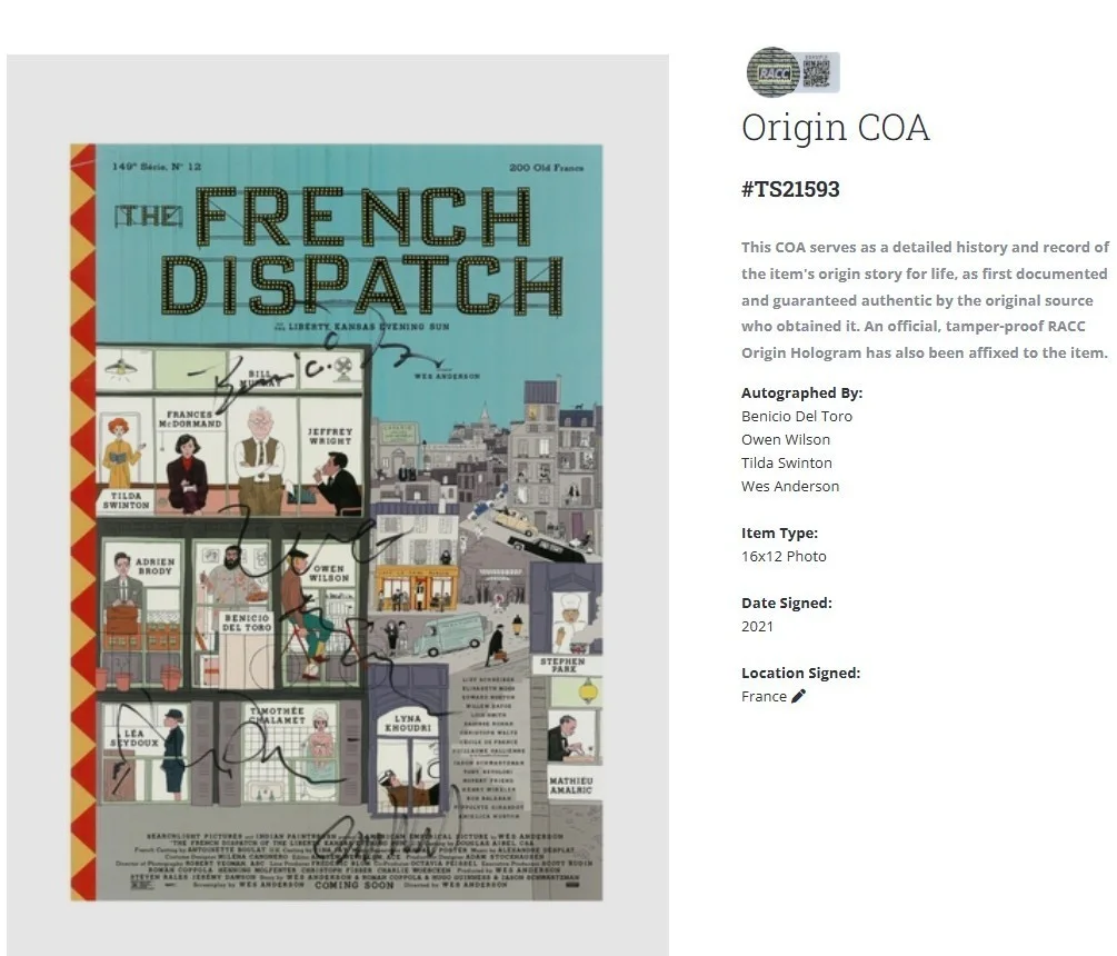 Wes Anderson — Wes Anderson The French Dispatch 11x16 poster signed autographed w/COA, image 2
