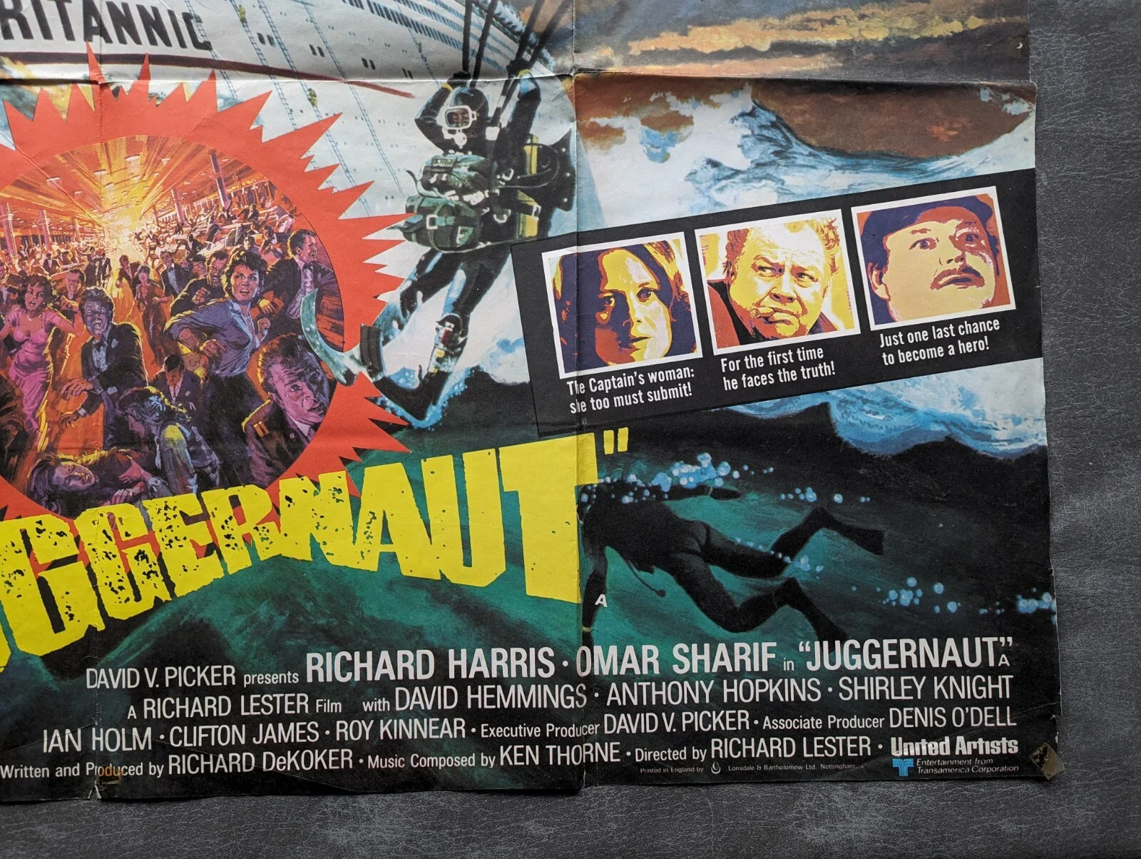 Juggernaut Original 1974 UK Quad Cinema Poster Richard Harris Omar Sharif, изображение 4