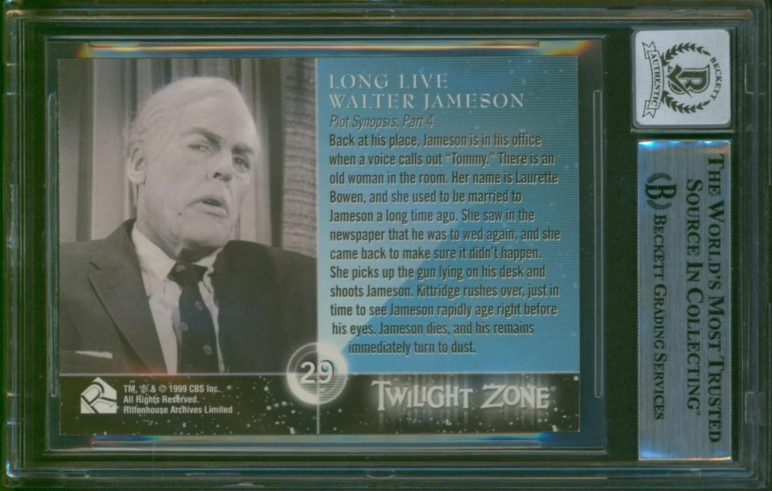 Kevin McCarthy — 1999 Rittenhouse Twilight Zone KEVIN MCCARTHY Signed Card 29 Beckett BAS Auto 10, image 2