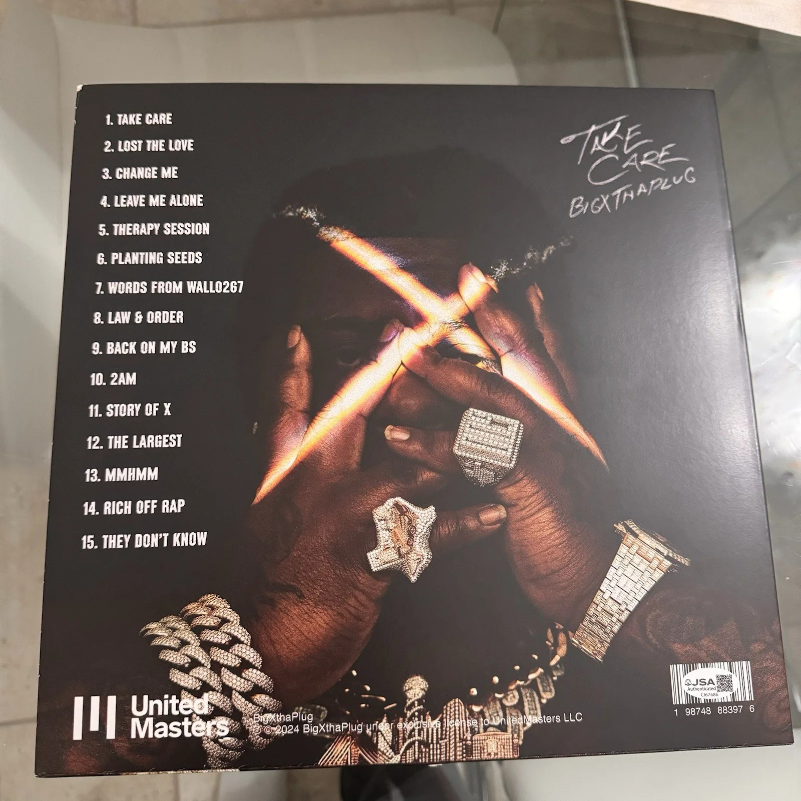 BIGXTHAPLUG SIGNED TAKE CARE LP VINYL RECORD ALBUM BIG X THA PLUG JSA COA, изображение 3
