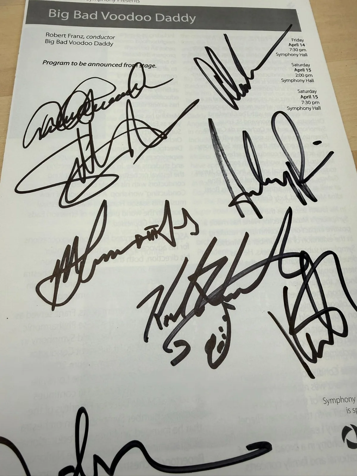 Autographed Big Bad Voodoo Voo Doo Daddy Program Signed by Band & Concert Ticket, image 4