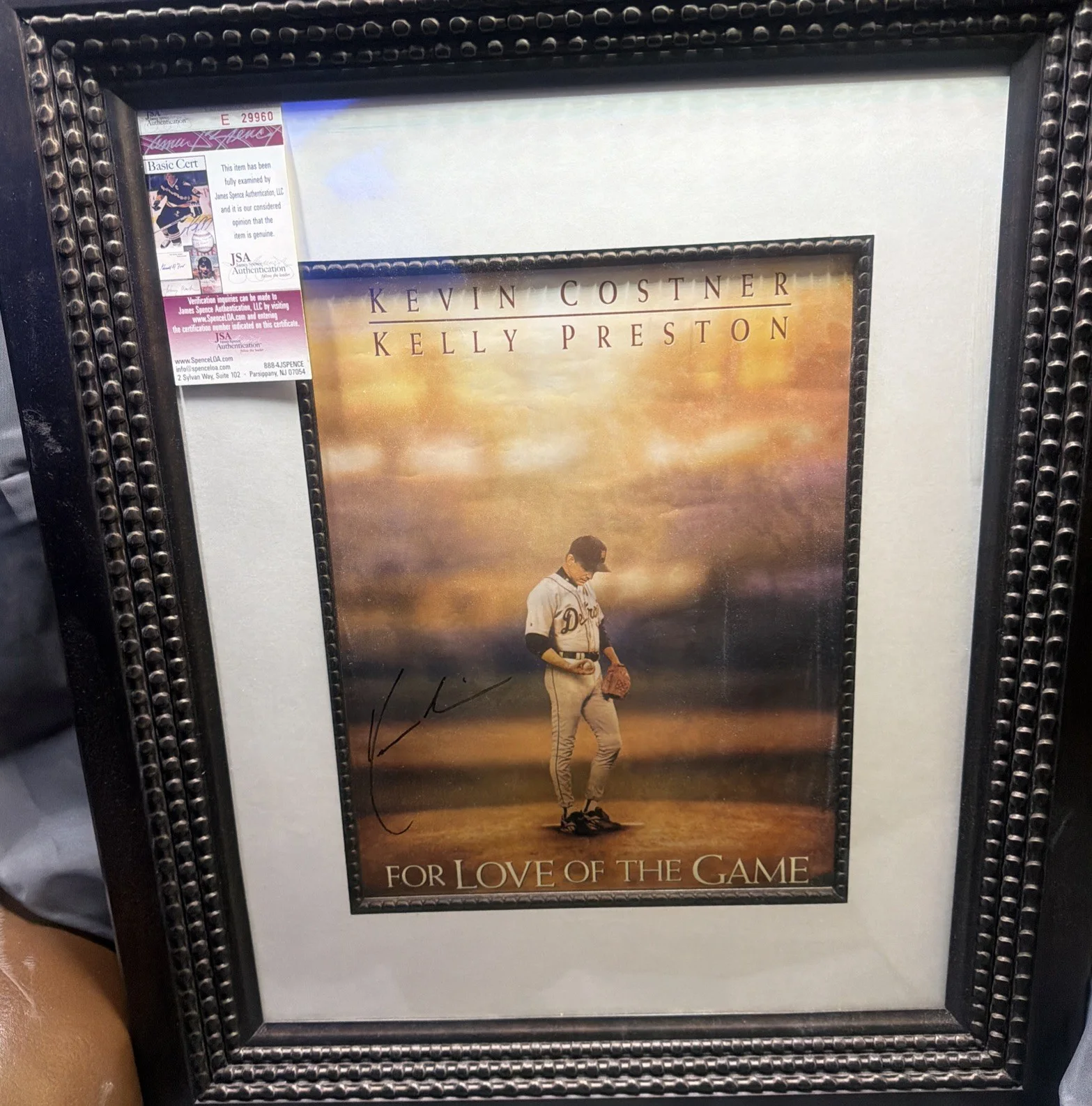 The Game — Kevin Costner For The Love of The Game signed 11" x 17" Movie Poster JSA cert, изображение 2