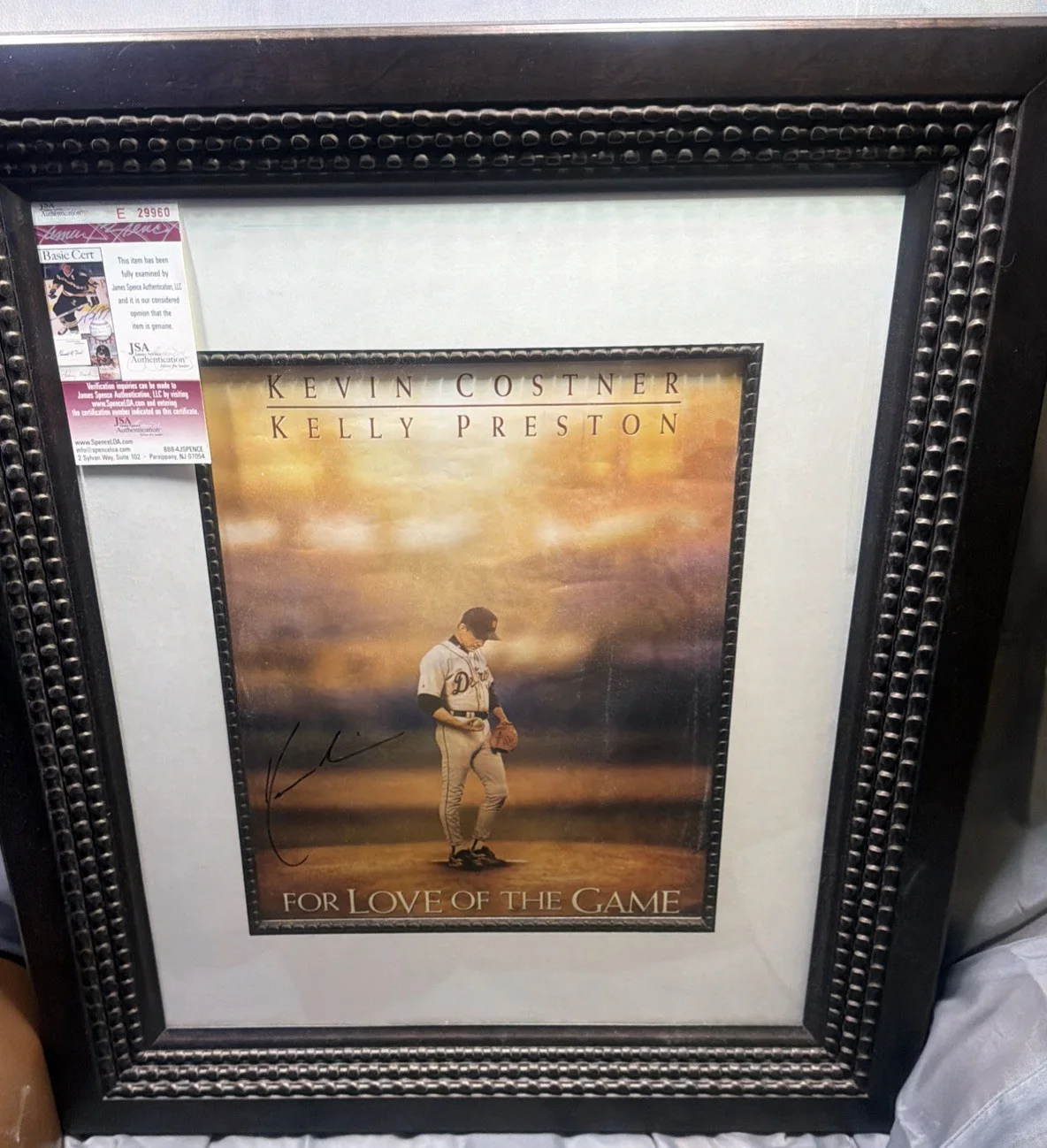 The Game — Kevin Costner For The Love of The Game signed 11" x 17" Movie Poster JSA cert, изображение 5