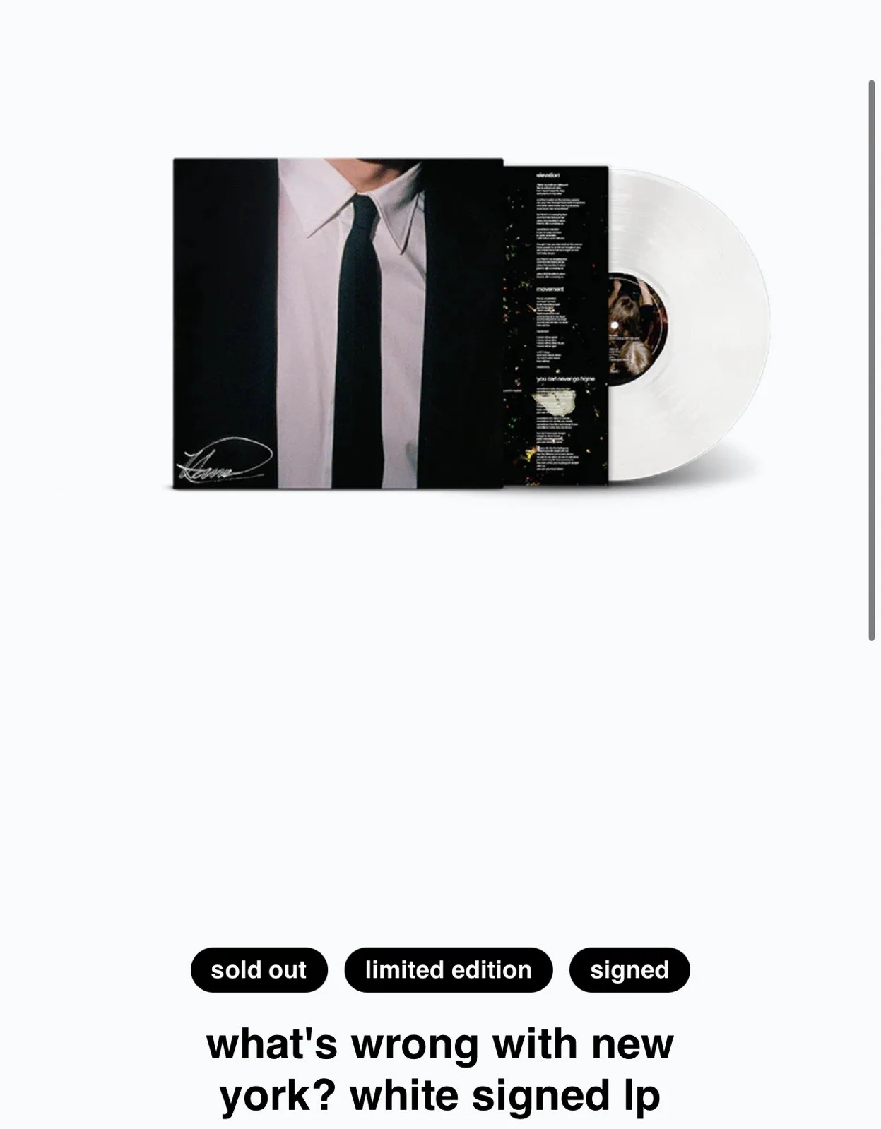 (SIGNED) THE DARE WHAT'S WRONG WITH NEW YORK? Vinyl (White) Autographed Jacket, image 3