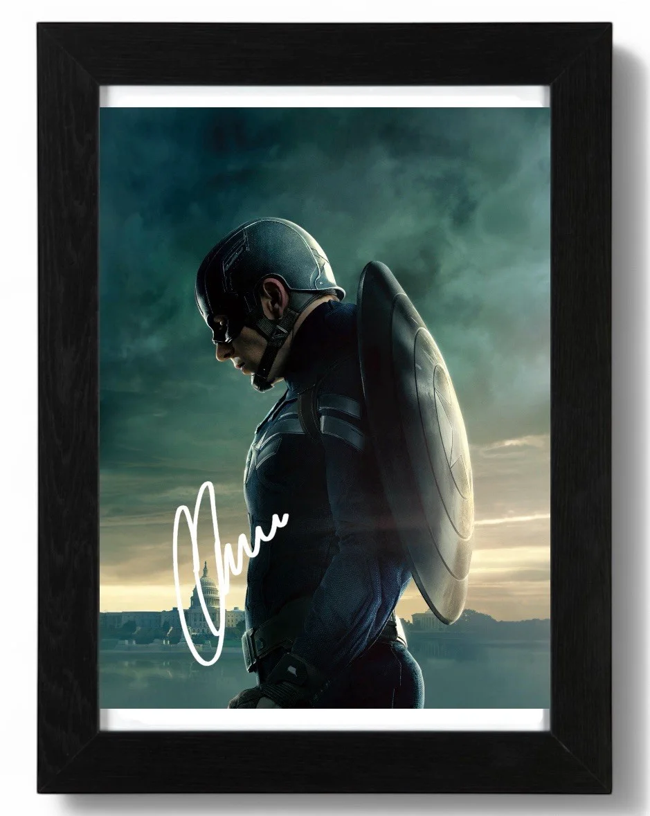 Chris Evans Signed Autograph PHOTO Pre Print 6x4/A4/ Framed Avengers, изображение 2