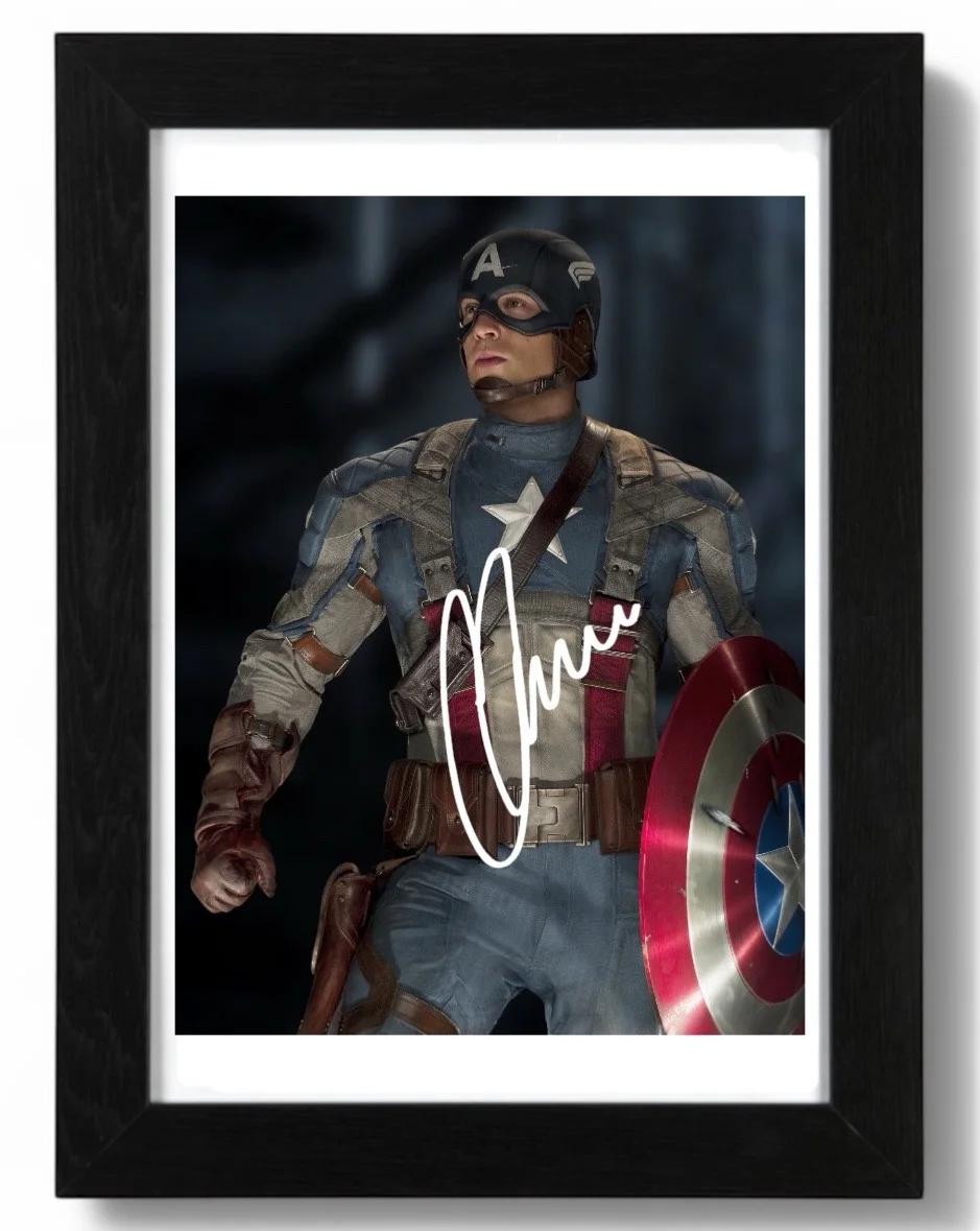 Chris Evans Signed Autograph PHOTO Pre Print 6x4/A4/ Framed Avengers, изображение 3