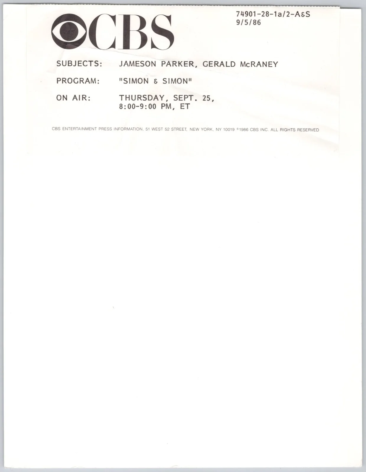 Jameson Parker & Gerald McRaney Photograph Simon & Simon CBS Movie Still Photo, изображение 2